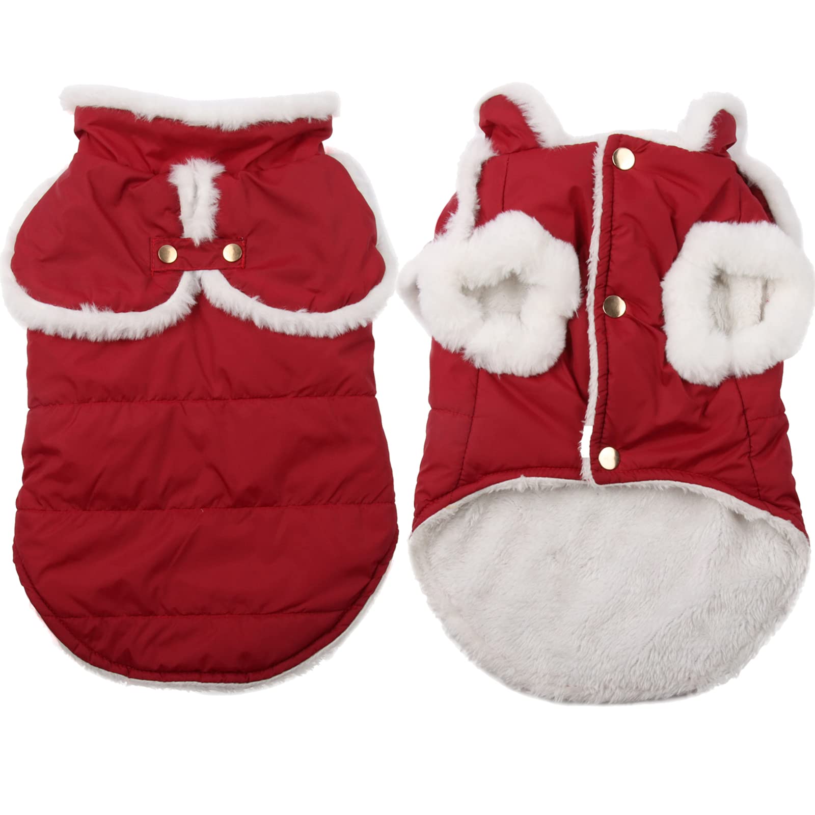 Joydaog Shawl Design Fleece Lined Warm Dog Jacket For Puppy Winter Cold Weather,Soft Windproof Small Dog Coat,Red M