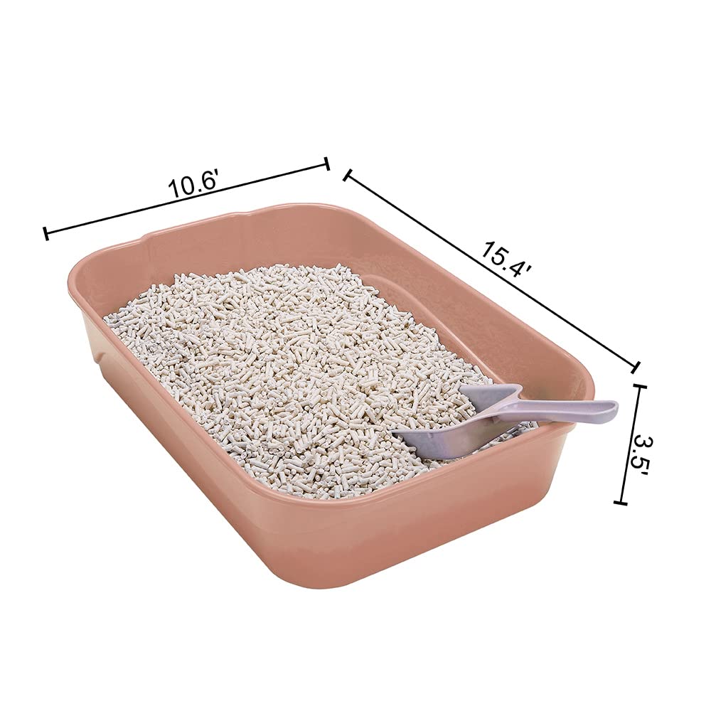Kitty Litter Box Starter Kit - Small Cat Litter Pan Without Lid, Litter Mat, Scoop and Bowl for Kitten Within 3 Months (PinkScoo
