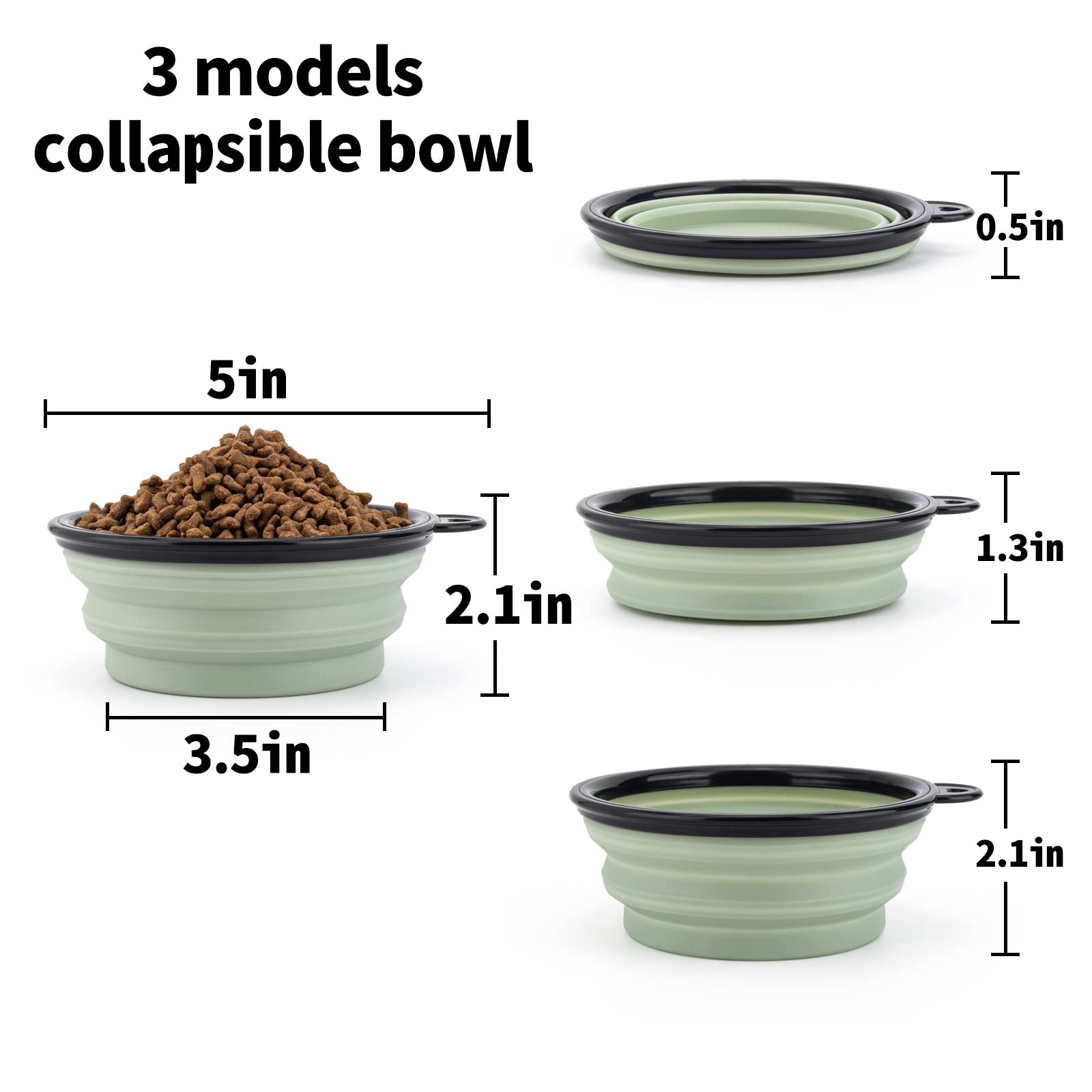 Slson Collapsible Pet Feeder, 2 Pack Dog Bowls With Cover Lids, Portable Foldable Cat Water Dish Bowl For Pets, Small, Fairy Pink And Sprout Green