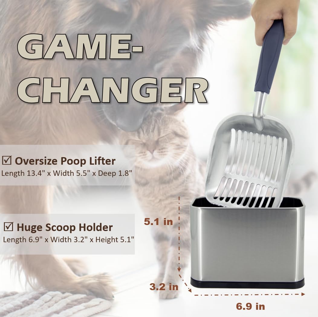 Vitisyao Multicat Metal Cat Litter Scoop With Holder, Stainless Steel Cat Litter Scooper Holder Trash Container, Aluminium Cat S