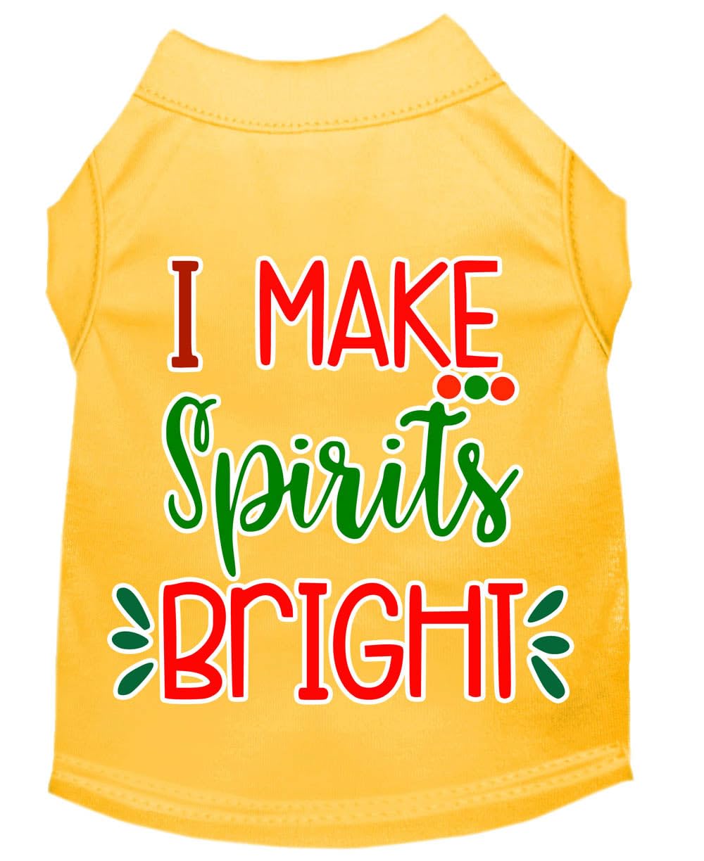 Christmas Pet Dog & Cat Shirt Screen Printed, &quot;I Make Spirits Bright&quot; Yellow XS (0-3 lbs.)