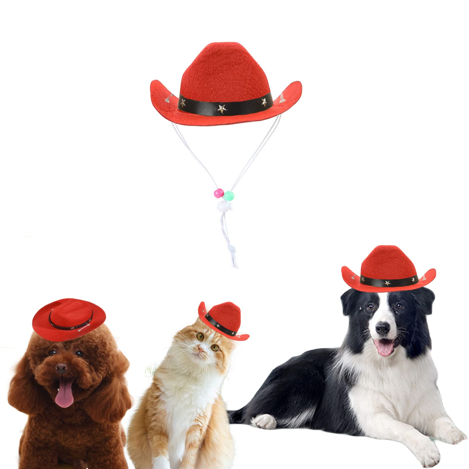 Awocan Pet Dog Costume Cowboy Hat Cosplay Cap Puppy Pet Dog Cat Holiday Pet Party Decoration (Red)