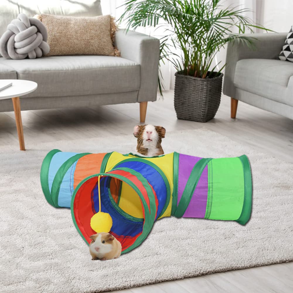 Asocea 3 Way Guinea Pig Tunnel Collapsible Hamster Tubes And Tunnels Play Toys Small Animal Hideout Hideaway For Ferret Chinchilla Dwarf Rabbits Bunny Guinea Pigs Kitty