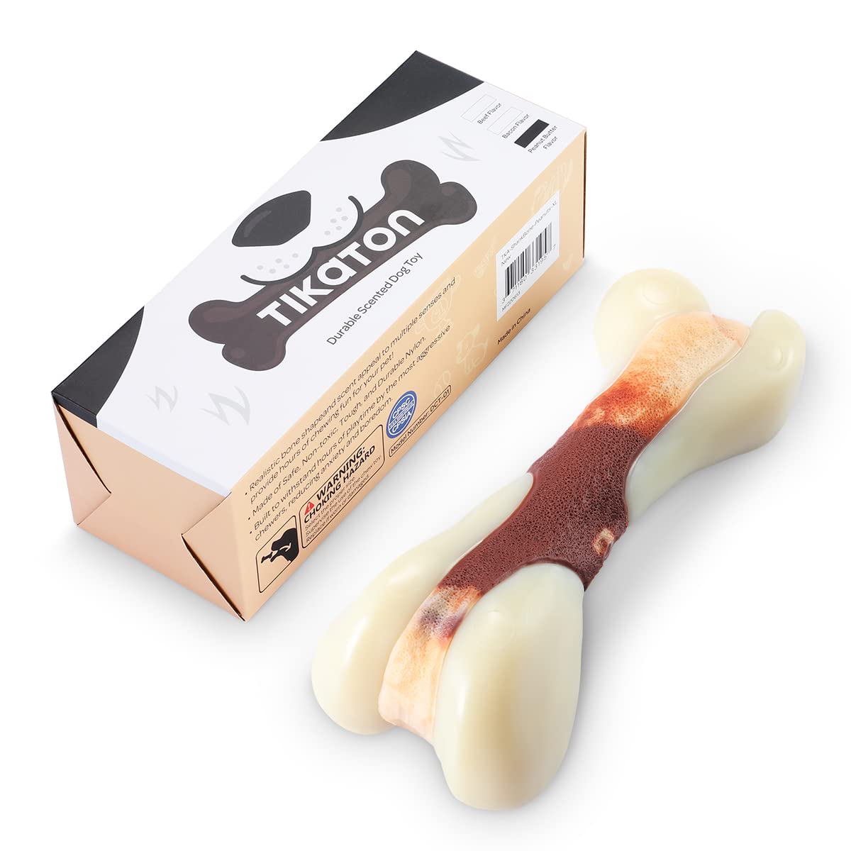 Indestructible Dog Chew Toys For Aggressive Chewers, Tikaton Bacon Flavor Durable Dog Teething Chew Toys Bones For Large Dogs