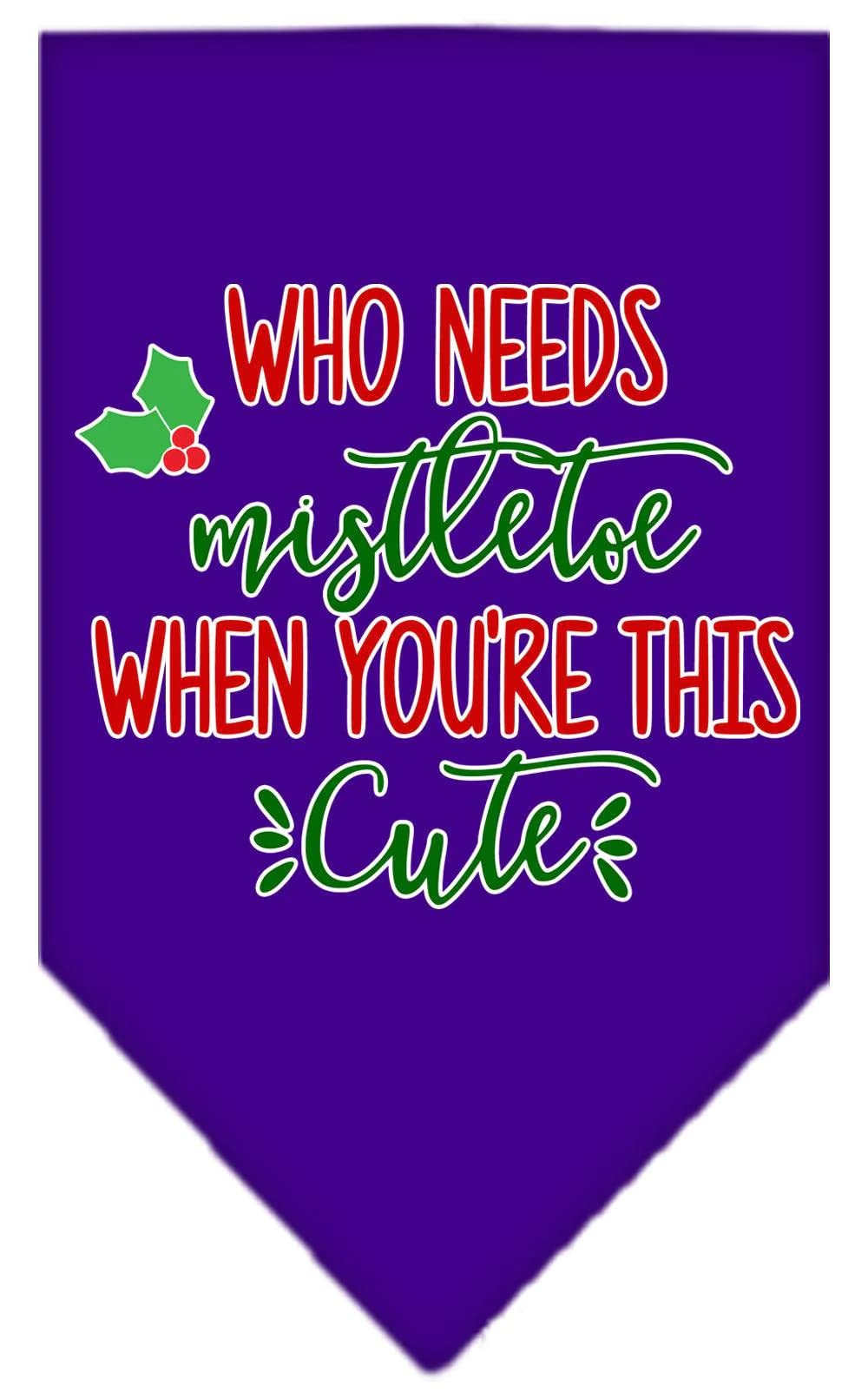 Christmas Pet and Dog Bandana Screen Printed, &quot;Who Needs Mistletoe&quot; Purple Small