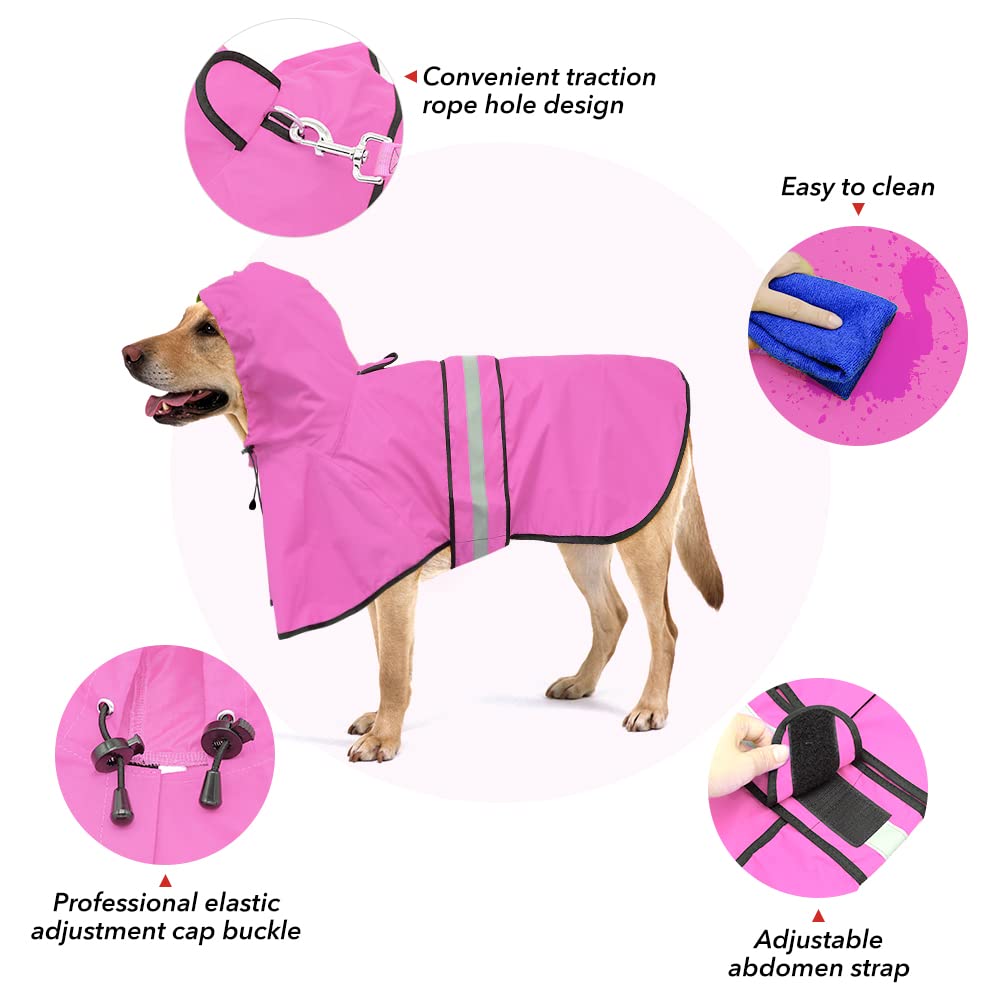 Ezierfy Waterproof Dog Rain Coat - Reflective Adjustable Pet Raincoat Jacket, Lightweight Dog Hooded Poncho Raincoats For Small