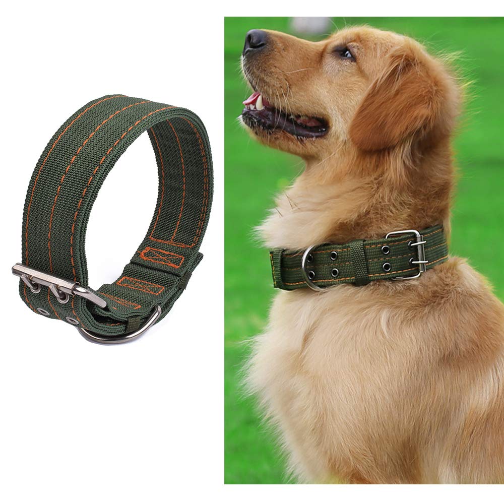 Buckle Dog Collar, 1.5 Wide Adjustable Nylon Military Tactical Dog Collars, 2-Rows D Ring Heavy Duty Dog Collar