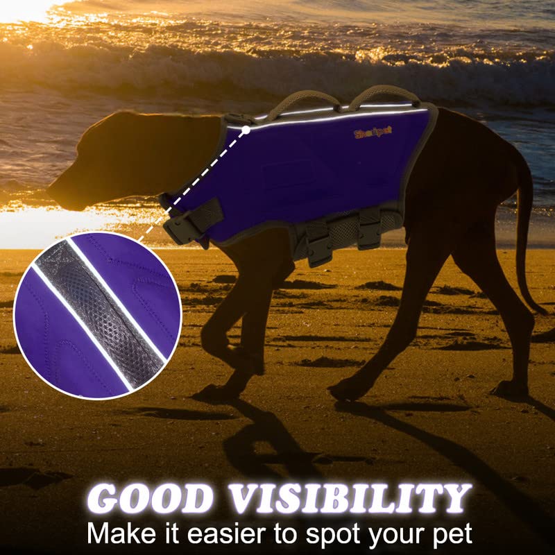 Sheripet Dog Life Jacket For Large Dogs, Dog Life Vest For Swimming With Three Fashion Fabric Patches, Pet Life Preserver With R