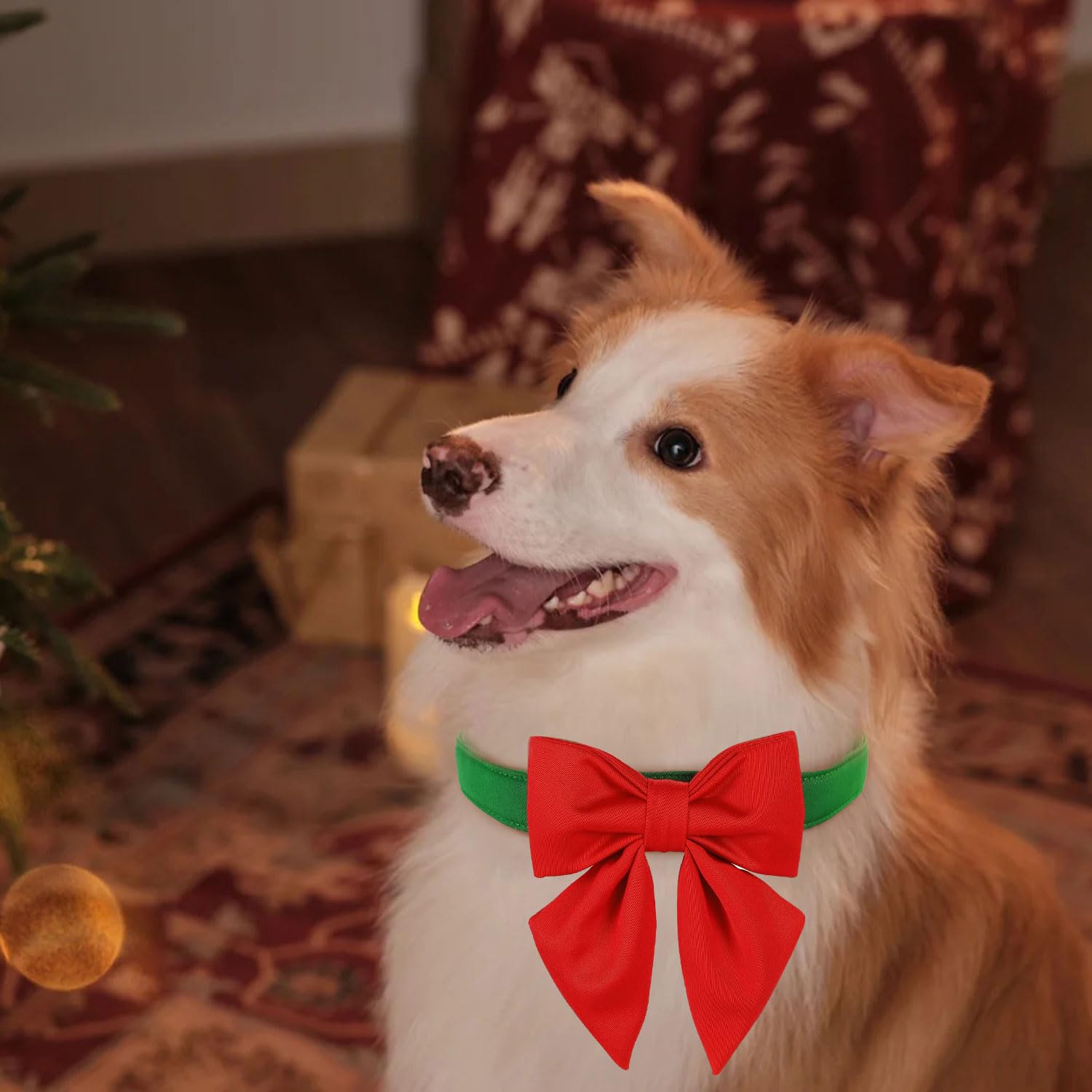 Maca Bates Christmas Red Green Dog Collar With Bow Tie For Solid Colors Dogs Sailor Bowtie Adjustable Breakaway Collars Gift For