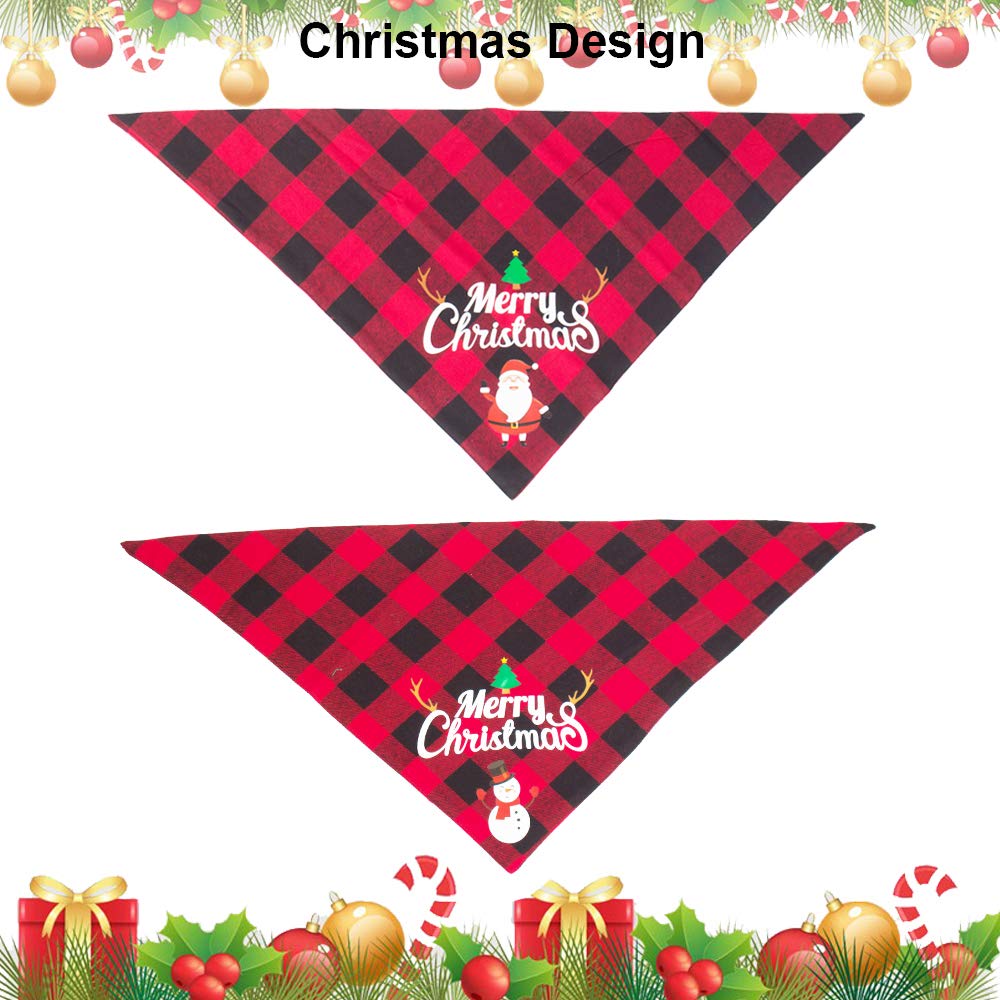 Adoggygo 2 Pack Dog Bandana Christmas Classic Plaid Pet Scarf Triangle Bibs Kerchief Merry Christmas Santa Snowman Print Pet Bandana For Large X-Large Dogs Pets (Red&Red, X-Large)