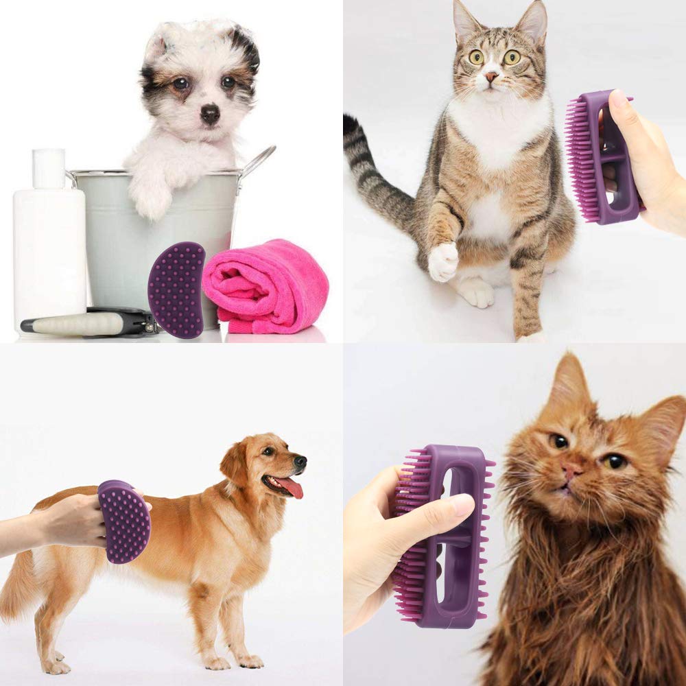 Dog Brush & Cat Brush, Soft Silicone Dog & Cat Grooming Brush, Pet Bath & Massage Brush For Cats And Dogs With Short Or Long Hair, Cat Slicker Shedding Hair Brush Purple