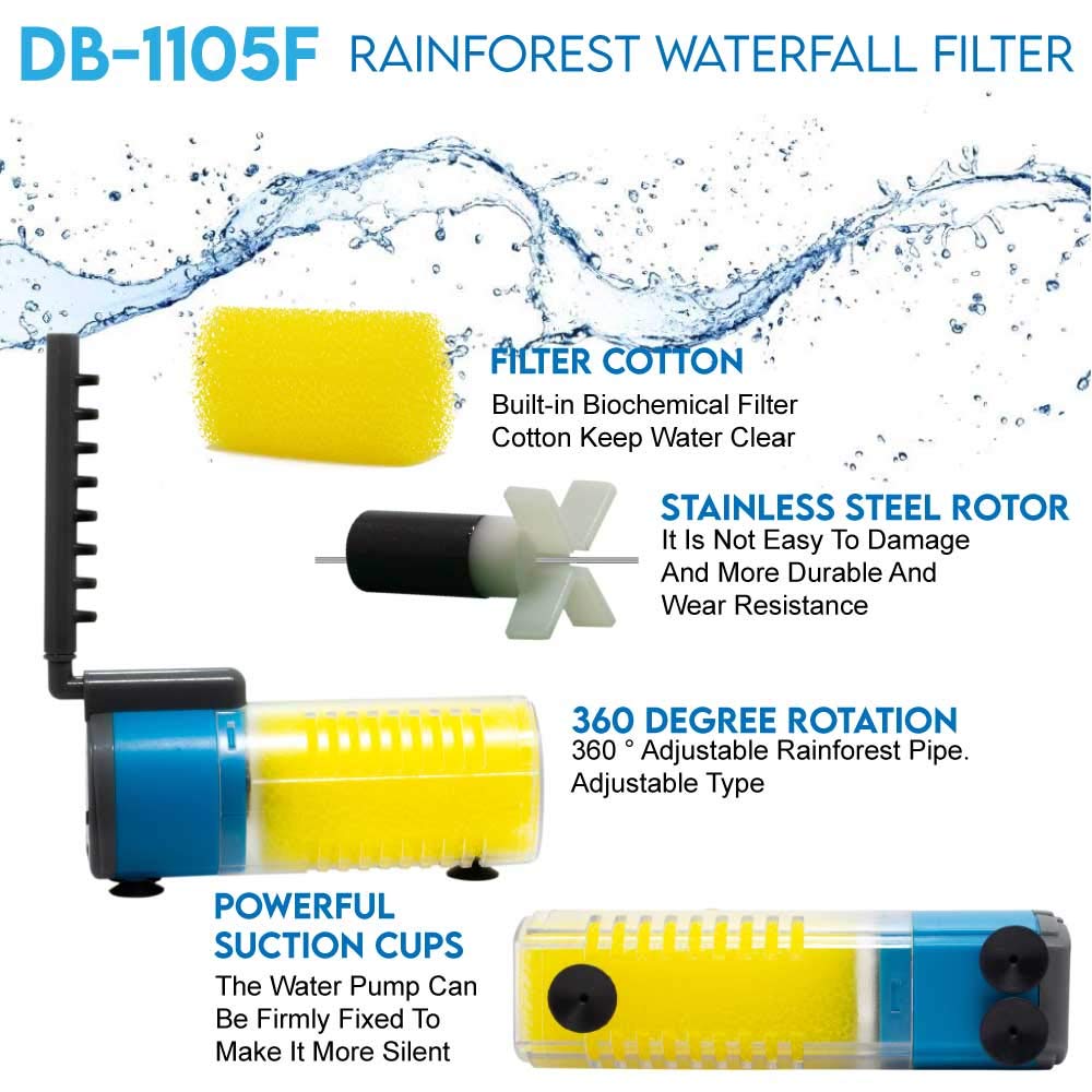 Aqua Dream 53 GPH Submersible Pump(200L/H,5W) Ultra Quiet 3-in-1 Internal Filter Water Pump for Pond,Aquarium,Fish Tank,Fountain