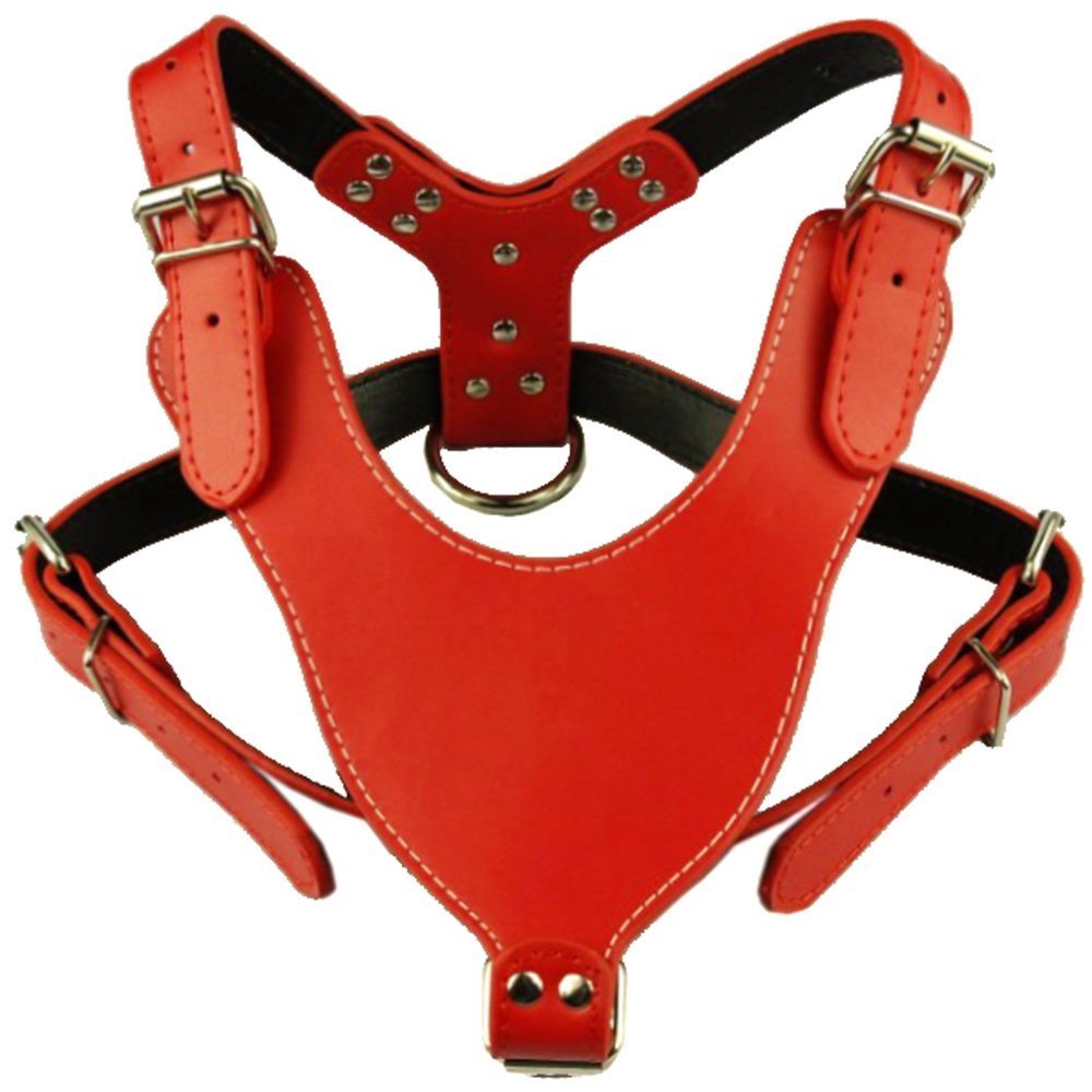 Dogs Kingdom 24'-32' Soft Leather Dog Harness&Leash Set Large For Pit Bull, Boxer, Bull Terrier