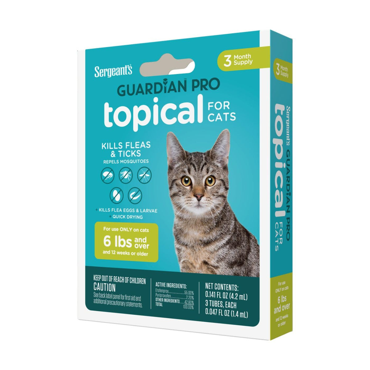 Sergeant'S Guardian Pro Flea & Tick Squeeze On Topical Cats 6Lbs And Over., 3 Count