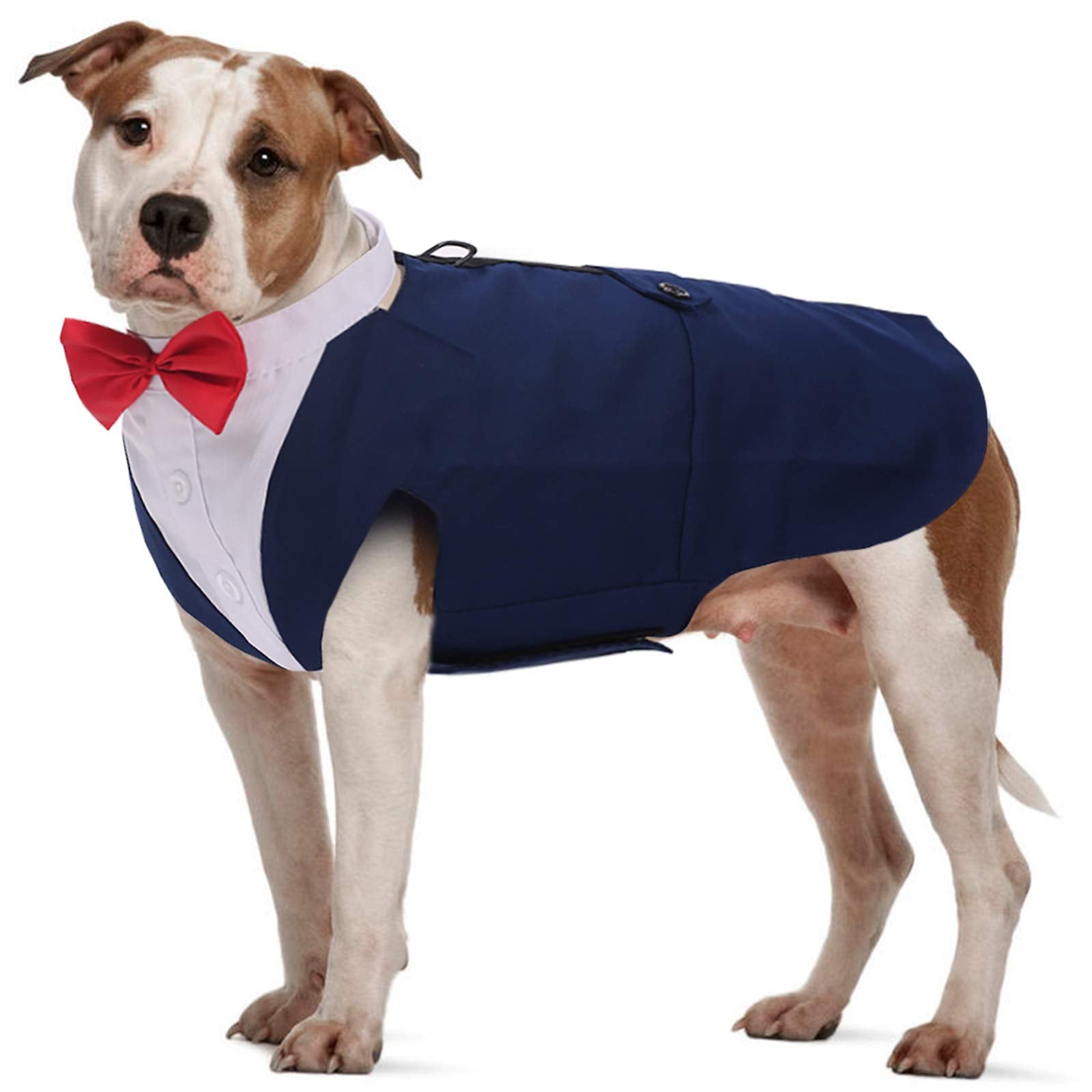Idomik Dog Tuxedo Suit, Navy Blue, Polyester & Cotton, For Small To 2Xl Dogs, Formal Vest With Detachable Bow Ties & Bandana Sca