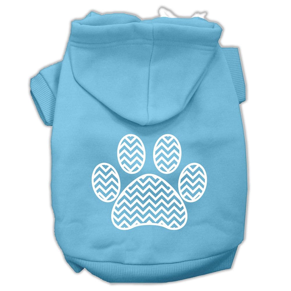Pet Dog & Cat Hoodie Screen Printed, 'Chevron Paw Print' Baby Blue 3Xl (25-35 Lbs.)