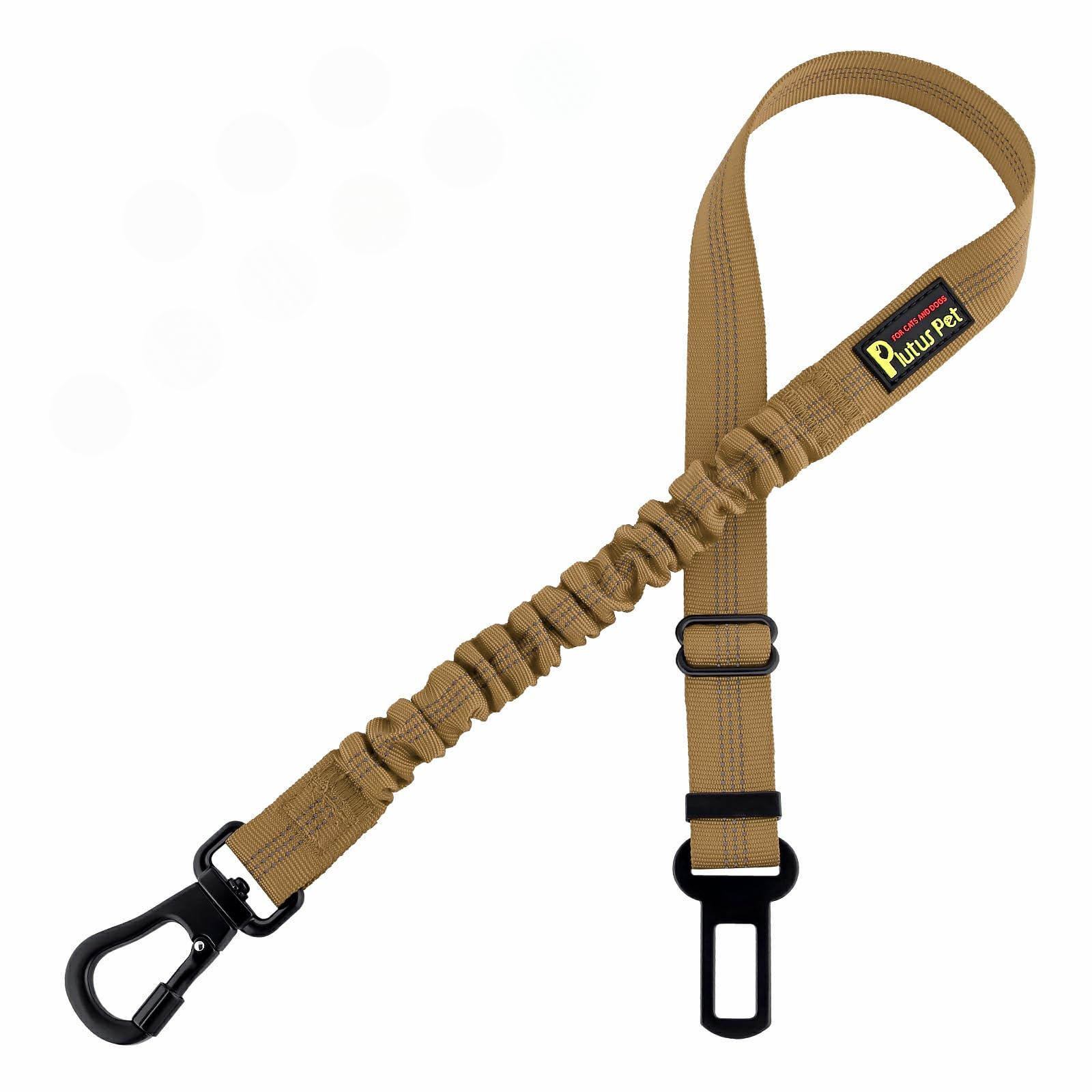 Plutus Pet Dog Seat Belt for Car, Adjustable Dog Car Harness with Carabiner Clip, Reflective Dog Seatbelt Leash with Elastic Bun