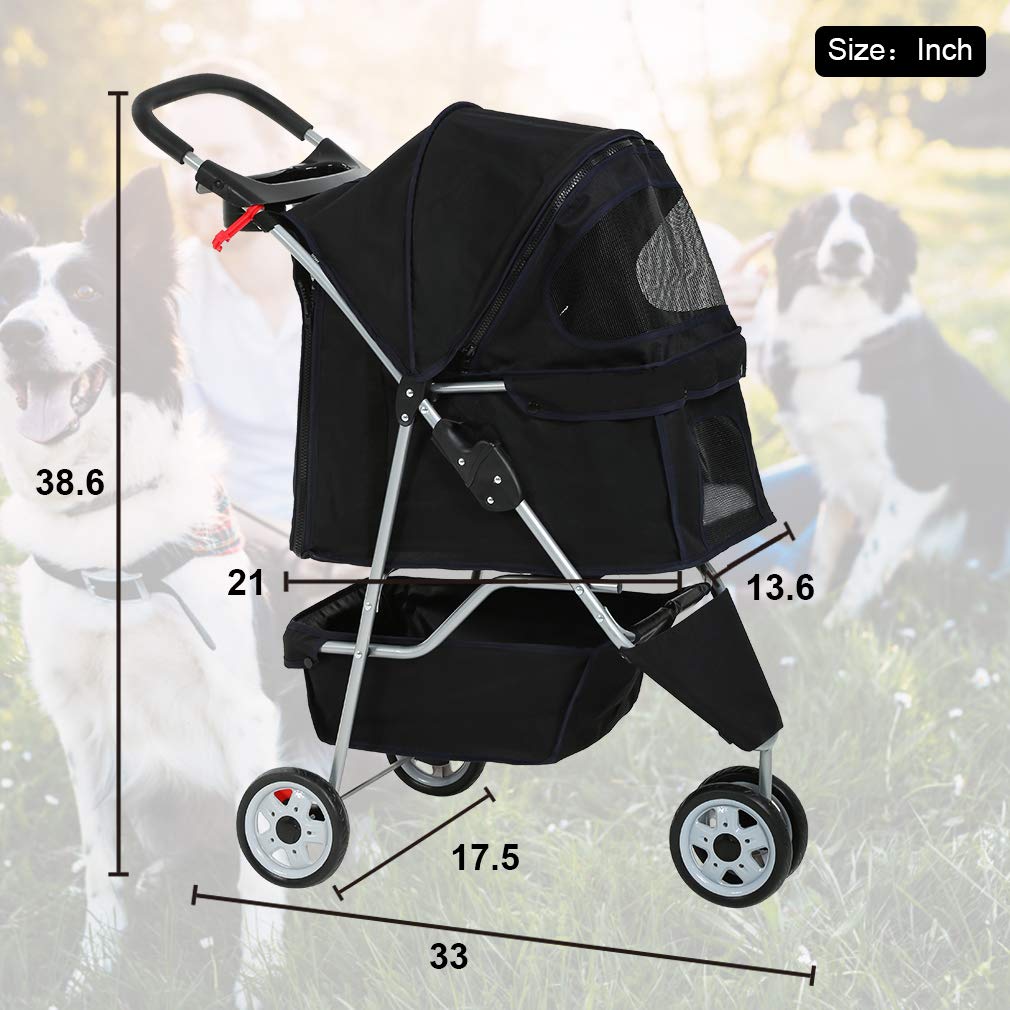 Bestpet 3 Wheels Pet Stroller Dog Cat Cage Jogger Stroller For Medium Small Dogs Cats Travel Folding Carrier Waterproof Puppy Stroller With Cup Holder & Removable Liner,Black