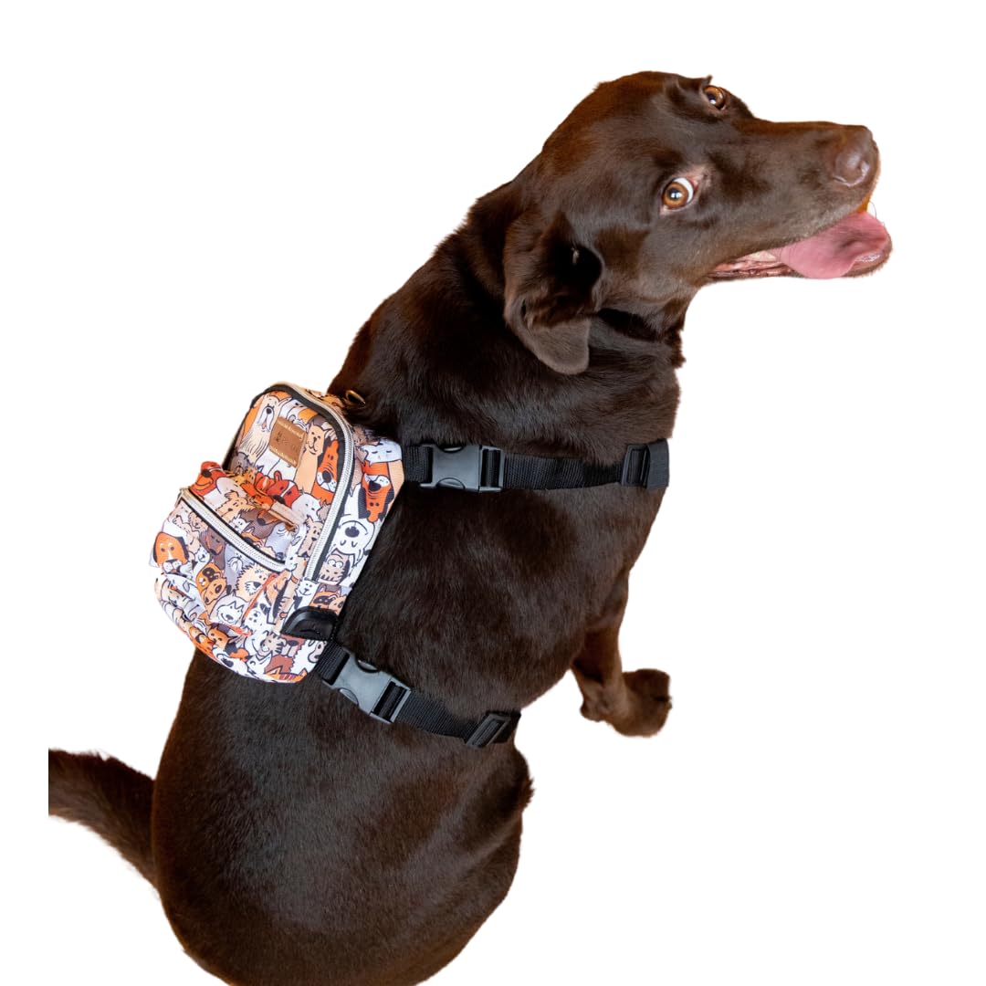 Pawlook Design Dog Backpack Harness With Leash-Stylish Dogbagpack-Poop Bag Dispenser Dog Backpack-Dog Self Carrier Backpack-Dog