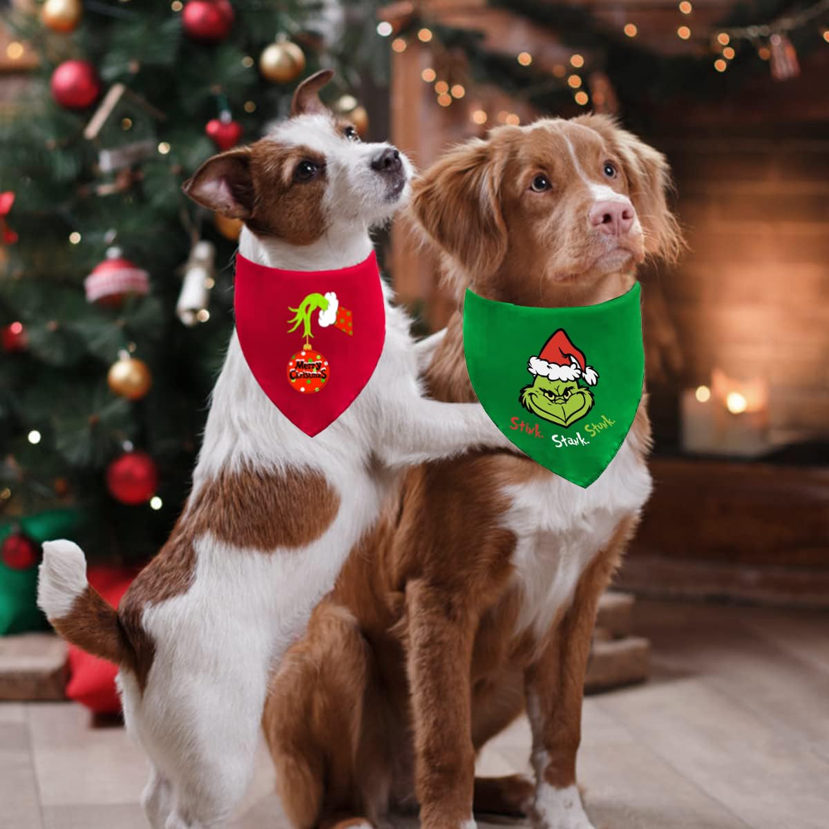 Christmas Dog Bandanas, 2 Pack Merry Christmas Bandanas For Dog Costume, Reversible Christmas Dog Bandana Holiday Dog Scarf Pet