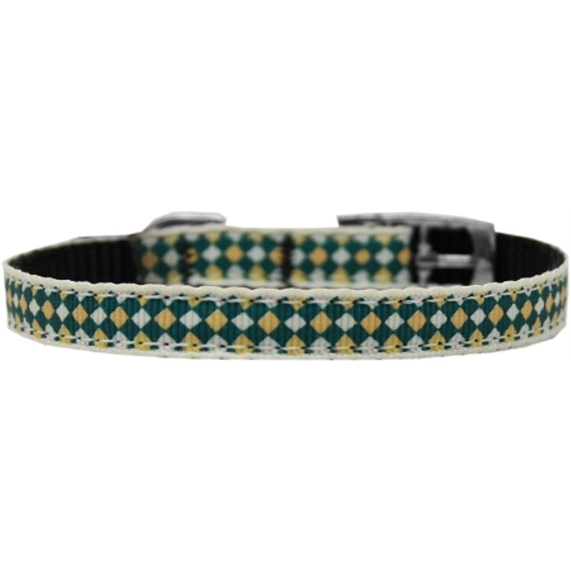 Mirage Pet Products Green Checkers Nylon Dog Collar with Classic Buckle, Size 14