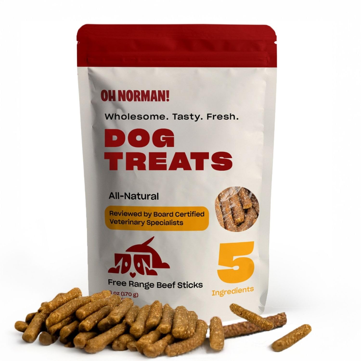 OH NORMAN! Soft Beef Jerky Dog Treats, Healthy, Air Dried, 6 Oz, All Life Stages, Ethically Sourced Free Range Beef