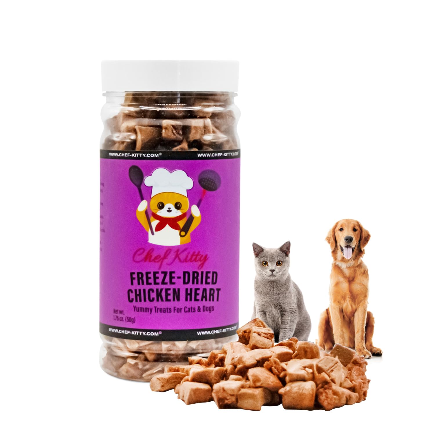 Chef Kitty Freeze-Dried Chicken Heart Treats for Cats & Dogs - 100% Human Grade, Single Ingredient, High-Protein, Healthy Snack 