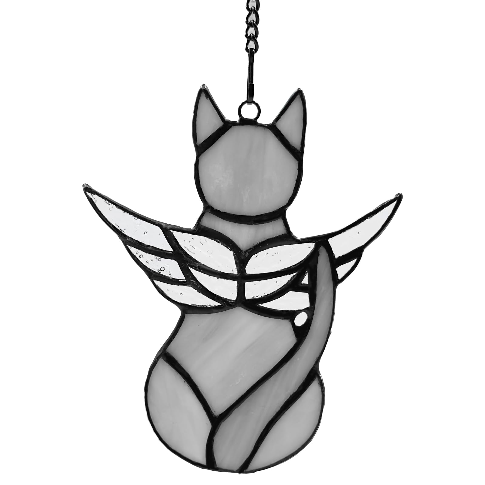 Fluffycaptain Handcrafted Stained Glass Grey Angel Cat Suncatcher - Pet Memorial Gift With Colorful Wings, Cat Lovers Sympathy G