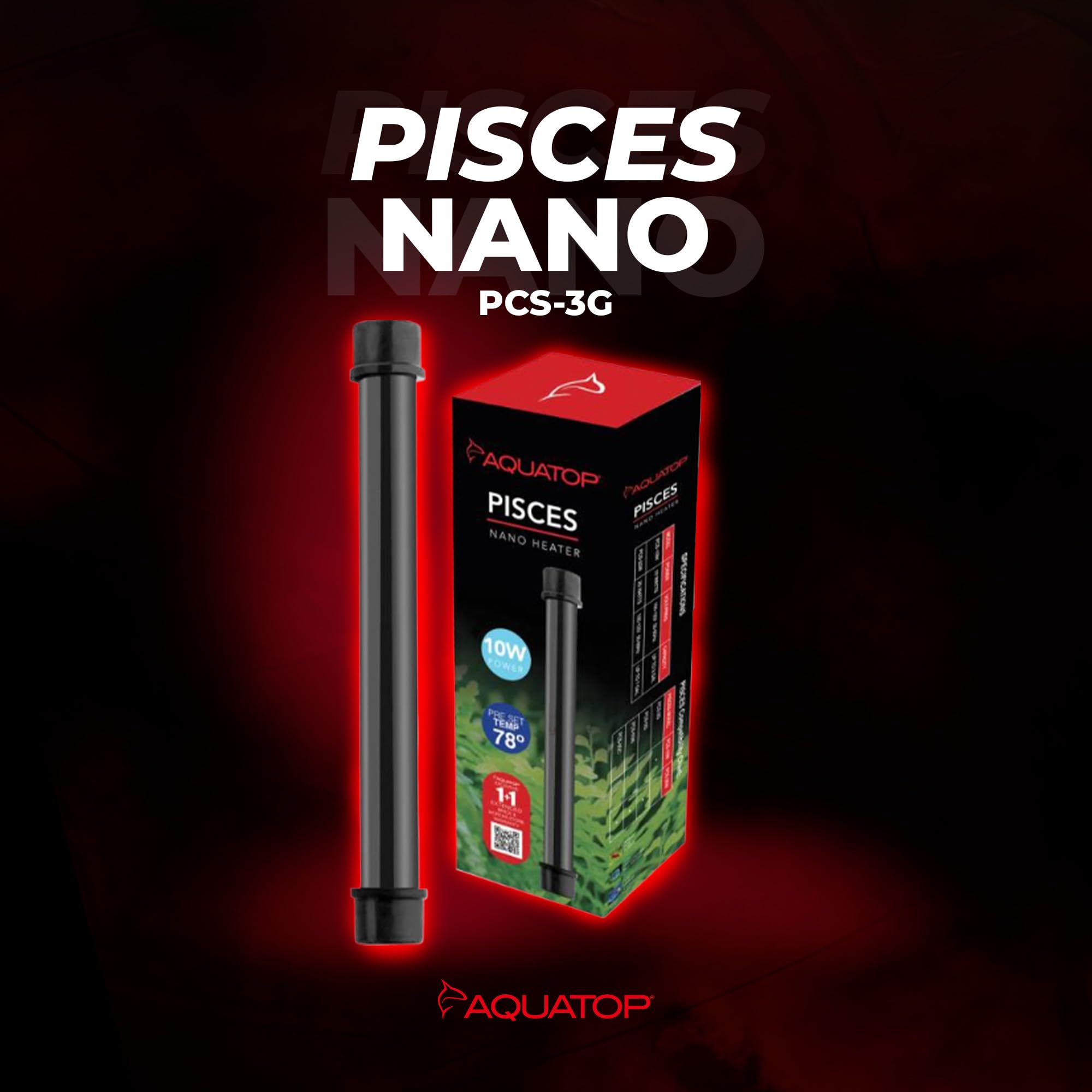 Aquatop 10W Pisces Nano Heater - Fully Submersible For Nano Fish Tanks Up To 3 Gallons Preset 78F Electric Thermostat Heat-Resis