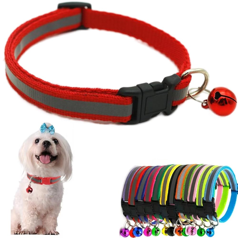 Red Cat Collar With Bell, Reflective Xs Dog Collars Soft Adjustable Buckle For Xxs Xsmall Extra Small Puppy Female Male Tiny Pet