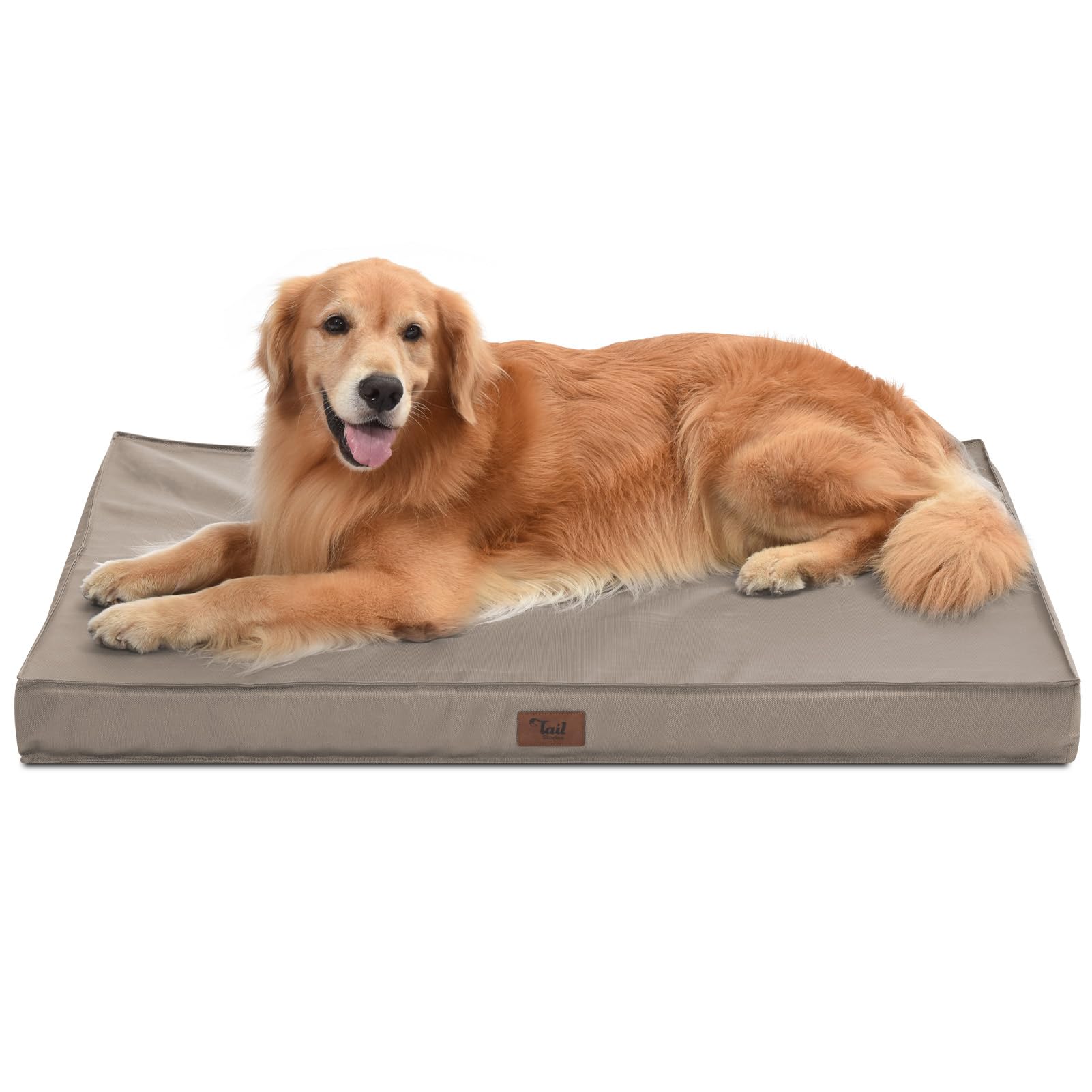 Tail Stories Orthopedic Dog Bed For Extra Large Dogs, Xl Waterproof Dog Bed For Large Sized Dog, Egg Crate Foam Dog Bed With Removable Washable Oxford Cooling Cover, Khaki