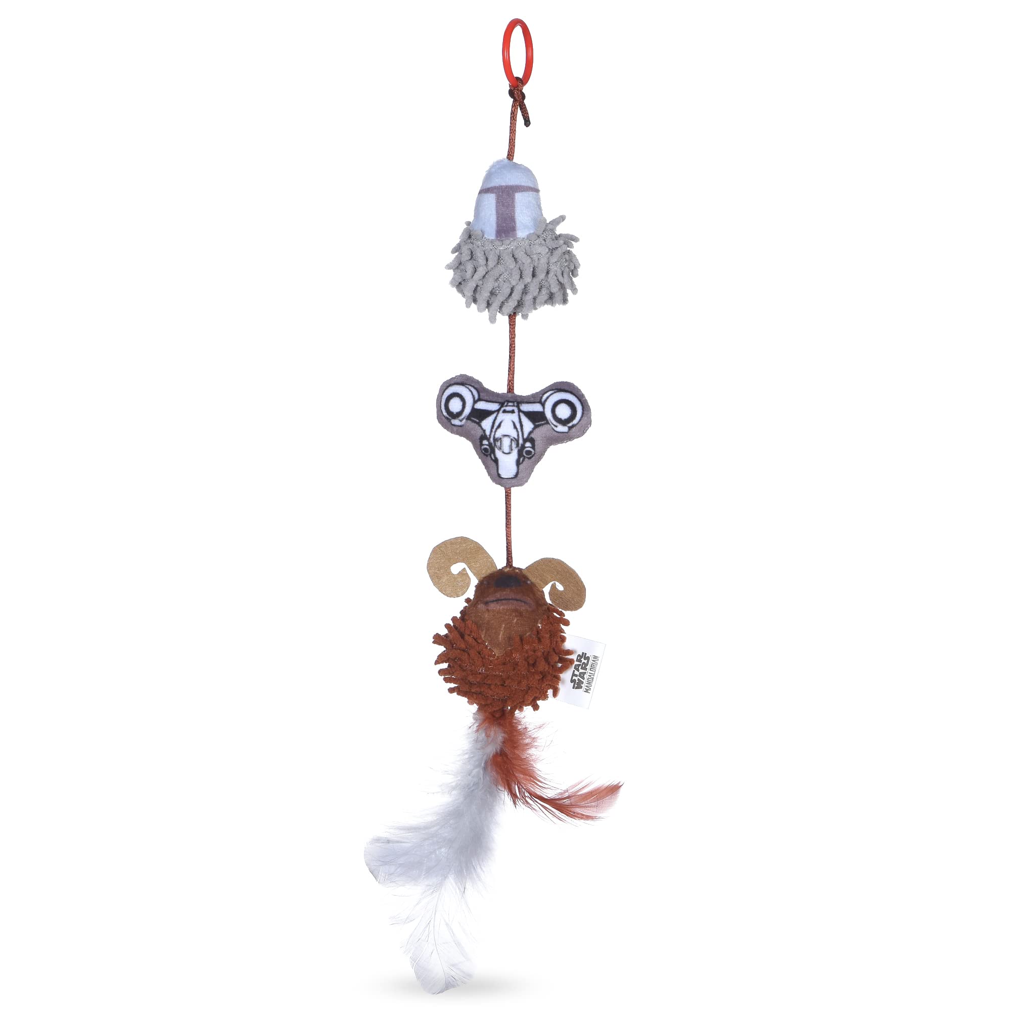 STAR WARS for Pets Catnip THE Mandalorian & Bantha Cat Teaser Toy with Feathers and Elastic Loop for Interactive Play | Interact