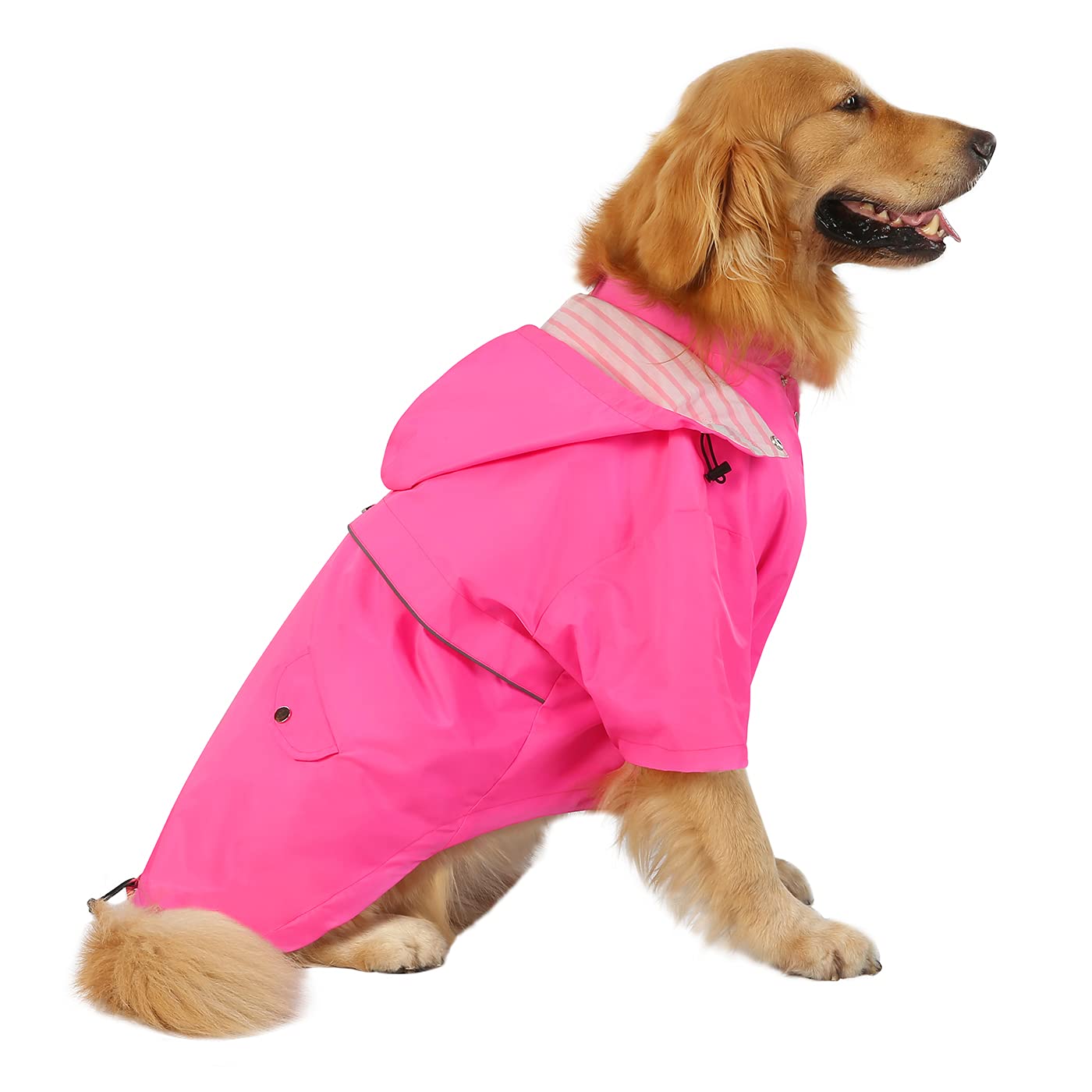 HDE Dog Raincoat Double Layer Zip Rain Jacket with Hood for Small to Large Dogs Pink - 2XL