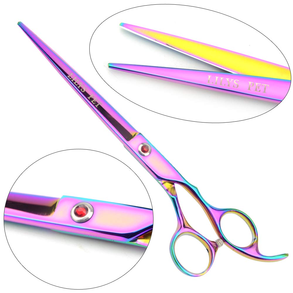 Lilys Pet Professional Pet Dog Grooming Coated Titanium Scissors Suit Cutting&Curved&Thinning Shears (7.5 Inches, Rainbow)