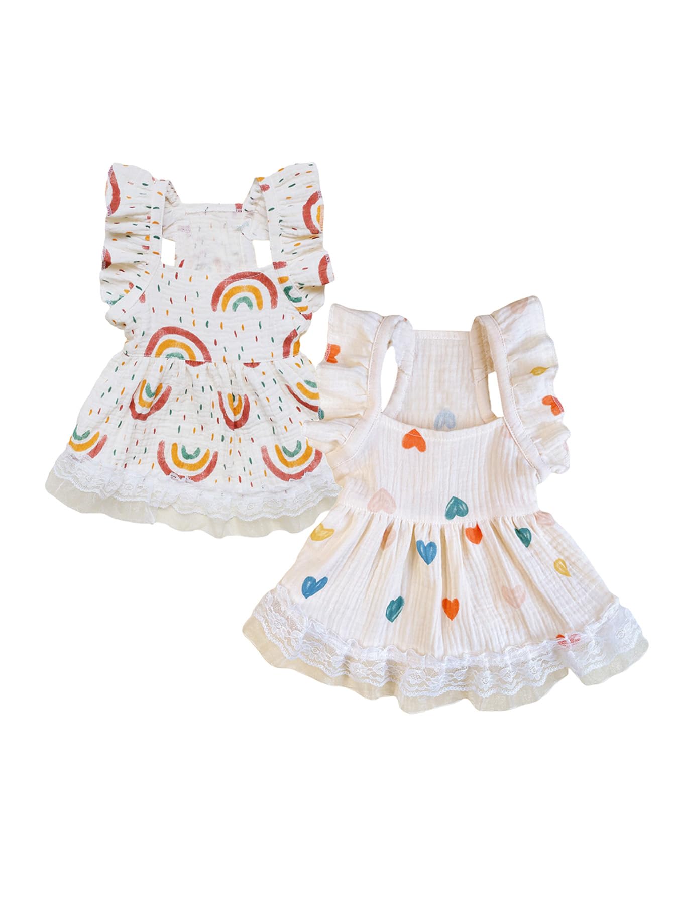 Qwinee 2Pc Cute Dog Dress Ruffle Trim Princess Dress Cat Vest Dress Lace Trim Summer Dress Pet Clothes For Small Medium Cats Dog