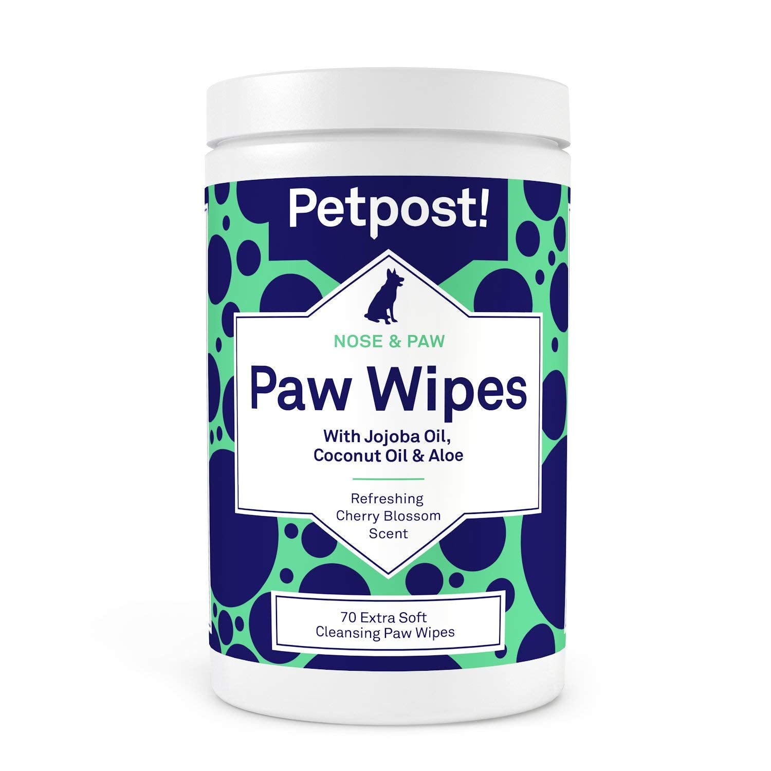 Petpost | Paw Wipes For Dogs - Nourishing, Revitalizing Dog Paw Cleaner With Coconut Oil, Jojoba Oil, And Aloe - Ultra Soft Cotton Pads - Cherry Blossom Scent 70 Ct.