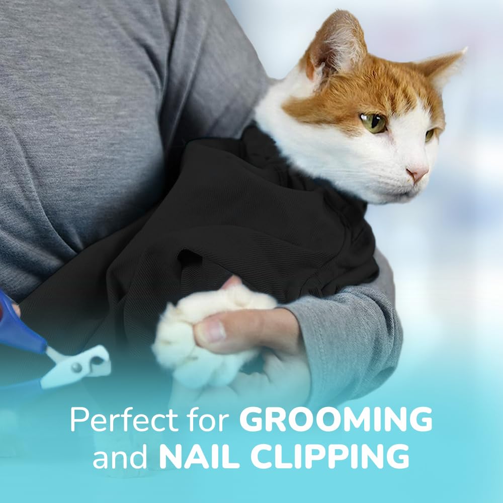 Cat-in-the-Bag Cozy Comfort Carrier - Small Charcoal Grey Cat Carrier Bag, Soft Cat Carrier and Cat Wrap for Nail Clipping, Vet