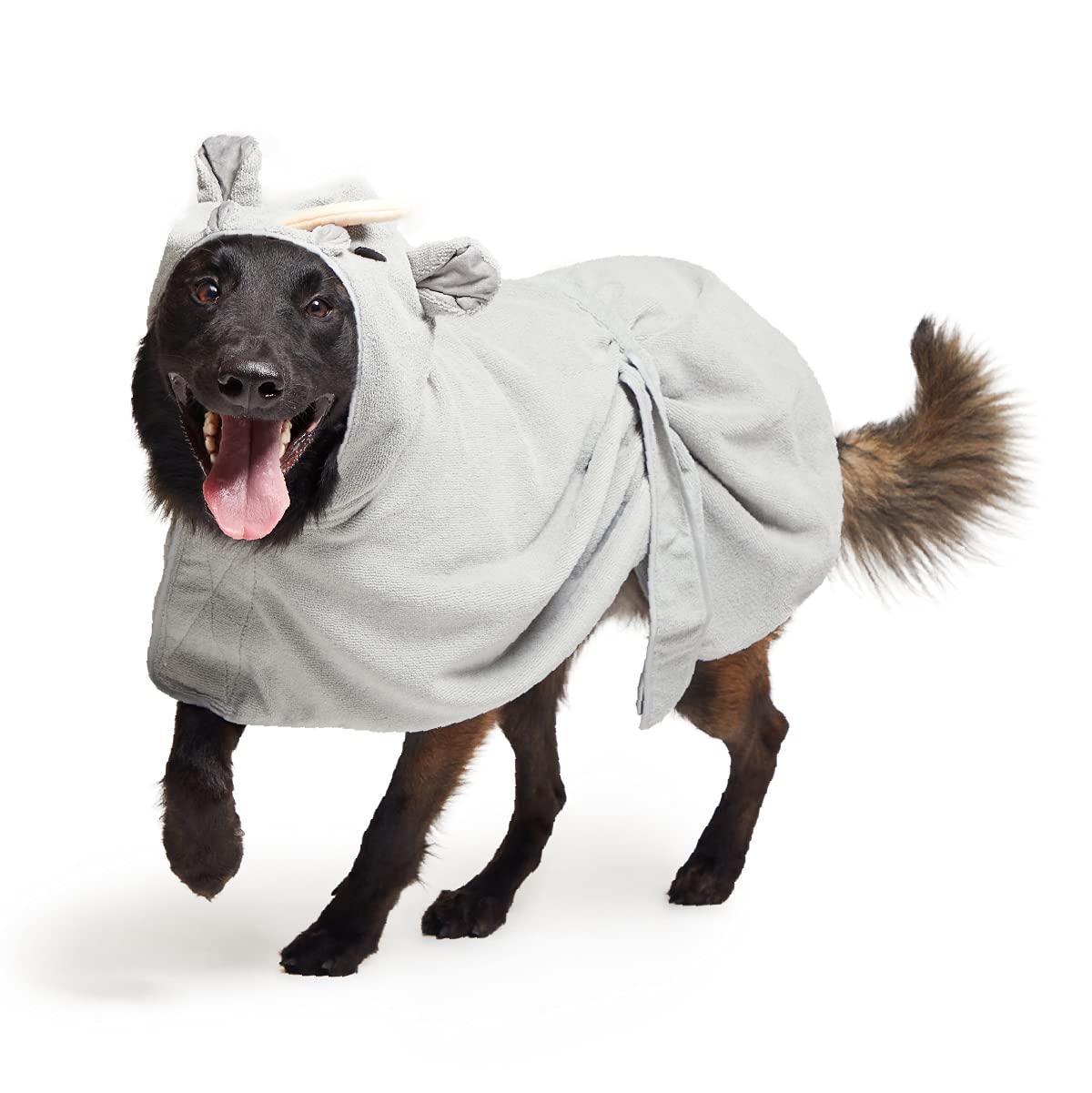 Barkbox Dog Bathrobe Towel - Lightweight, Super Cute Fast Drying Bathrobe For Dogs - Rhino (Large)