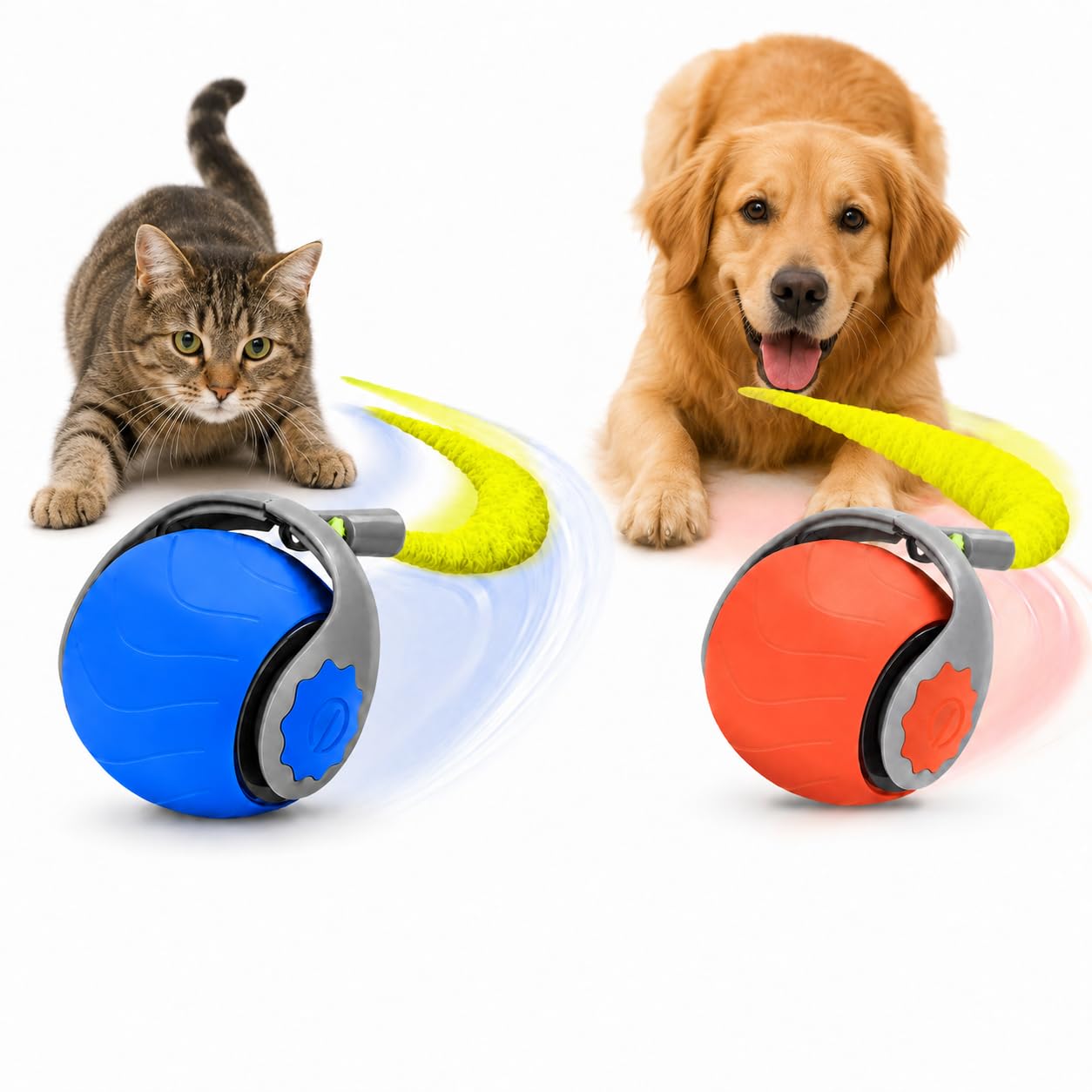Puji Automatic Cat Ball Toy  Interactive Rolling Silicone Ball With Teasing Tail & Bell, 2 Speed Self Play Chase Toy For Indoor