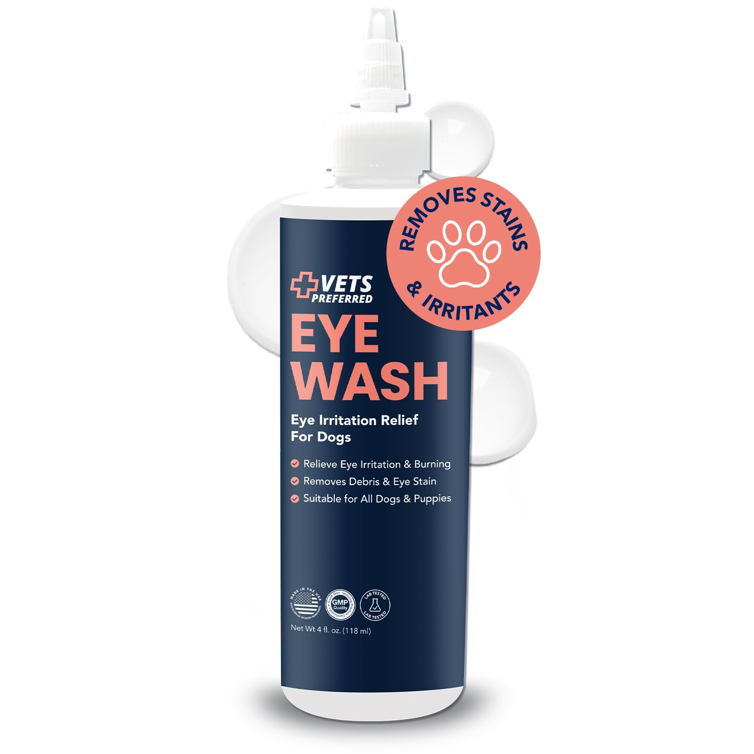 Vets Preferred Eye Cleaner for Dogs - Dog Eye Wash Drops for Infection & Tear Stain Remover - Improves Allergy Symptoms, Infecti