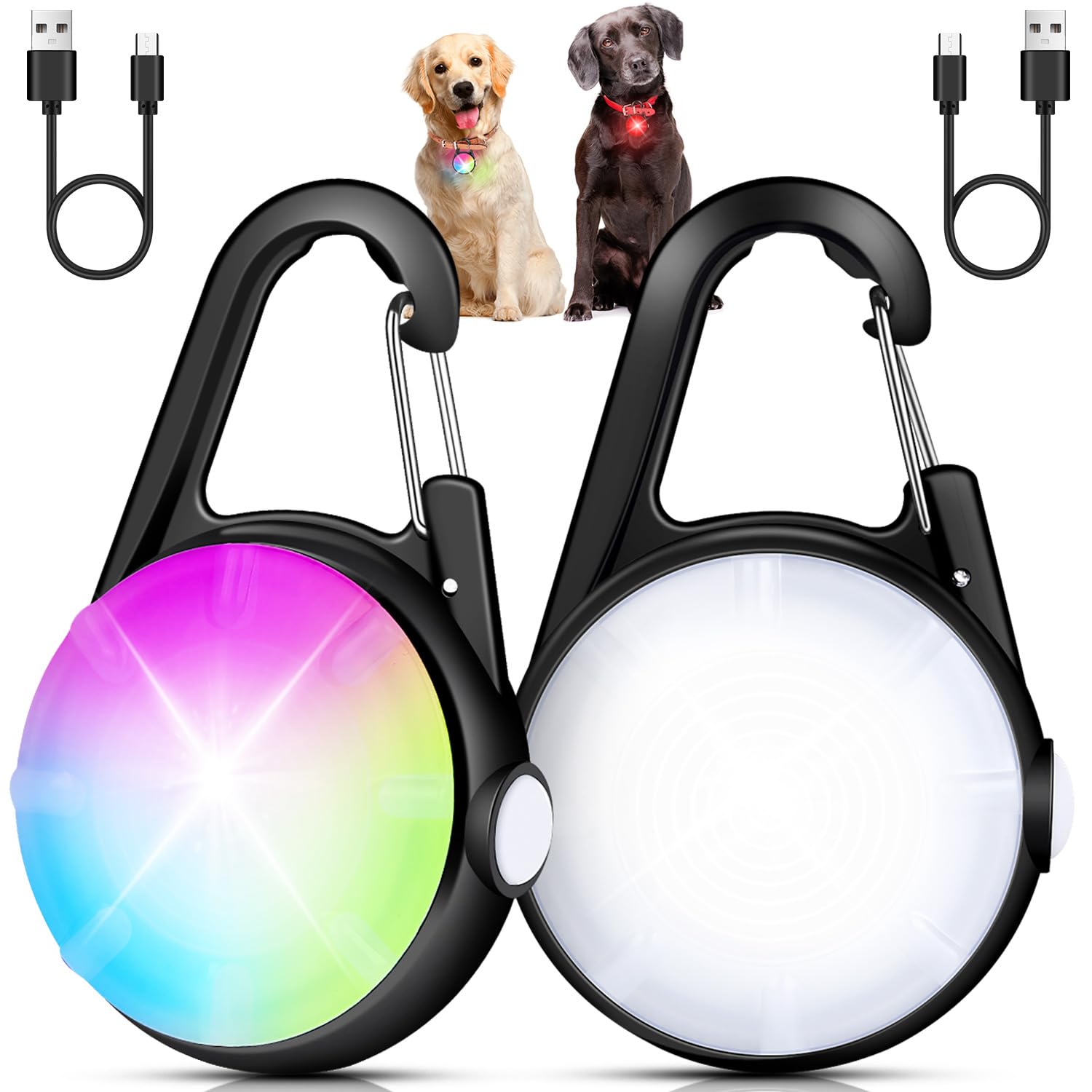 Dog Lights for Night Walking, 2 Pack Clip On Dog Collar Light for Nighttime Rechargeable, 4 Modes LED Collar Charm for Safety Ru