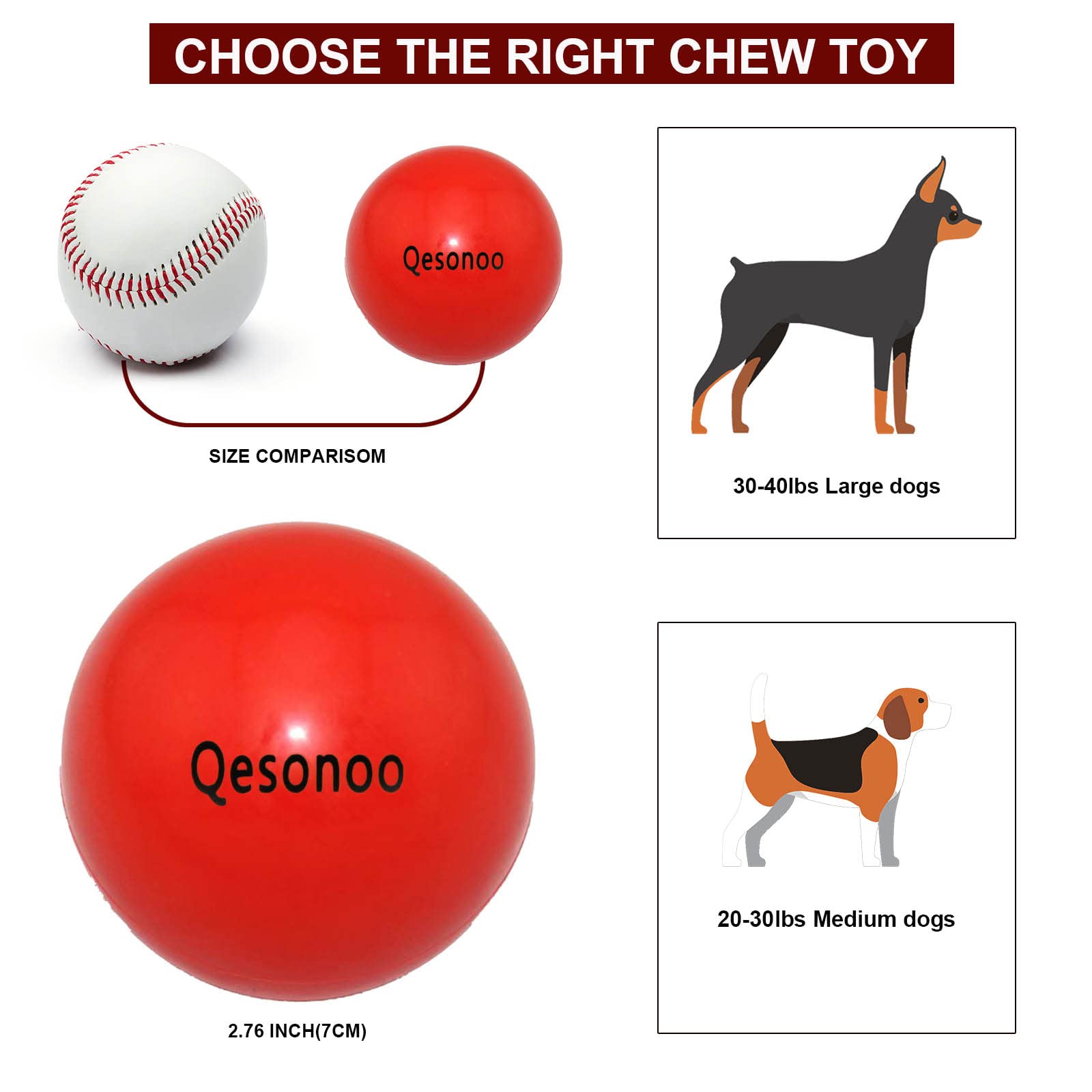 Qesonoo Dog Balls Indestructible,Solid Rubber Bouncy For Dogs Aggressive Chewers Large Breed,Non-Toxic&Floating&High Elasticity,Durable Fetch Ball Medium To Chew,Play And Training. (Red)