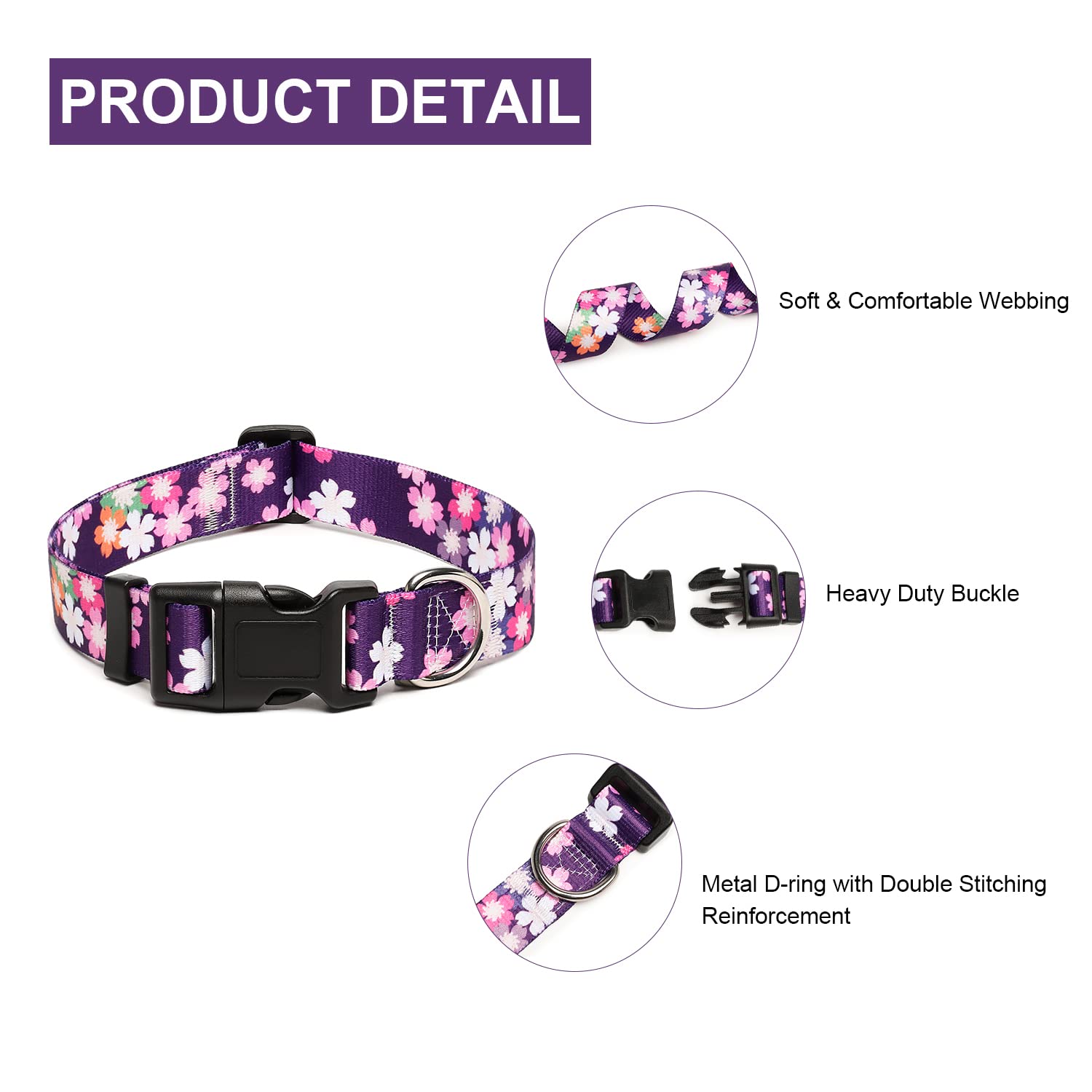 Mercano Adjustable Dog Collar - Special Design Patterns, Soft Nylon Comfortable Durable Pet Collar For Small Medium Large Dogs (S, Floral Pink)