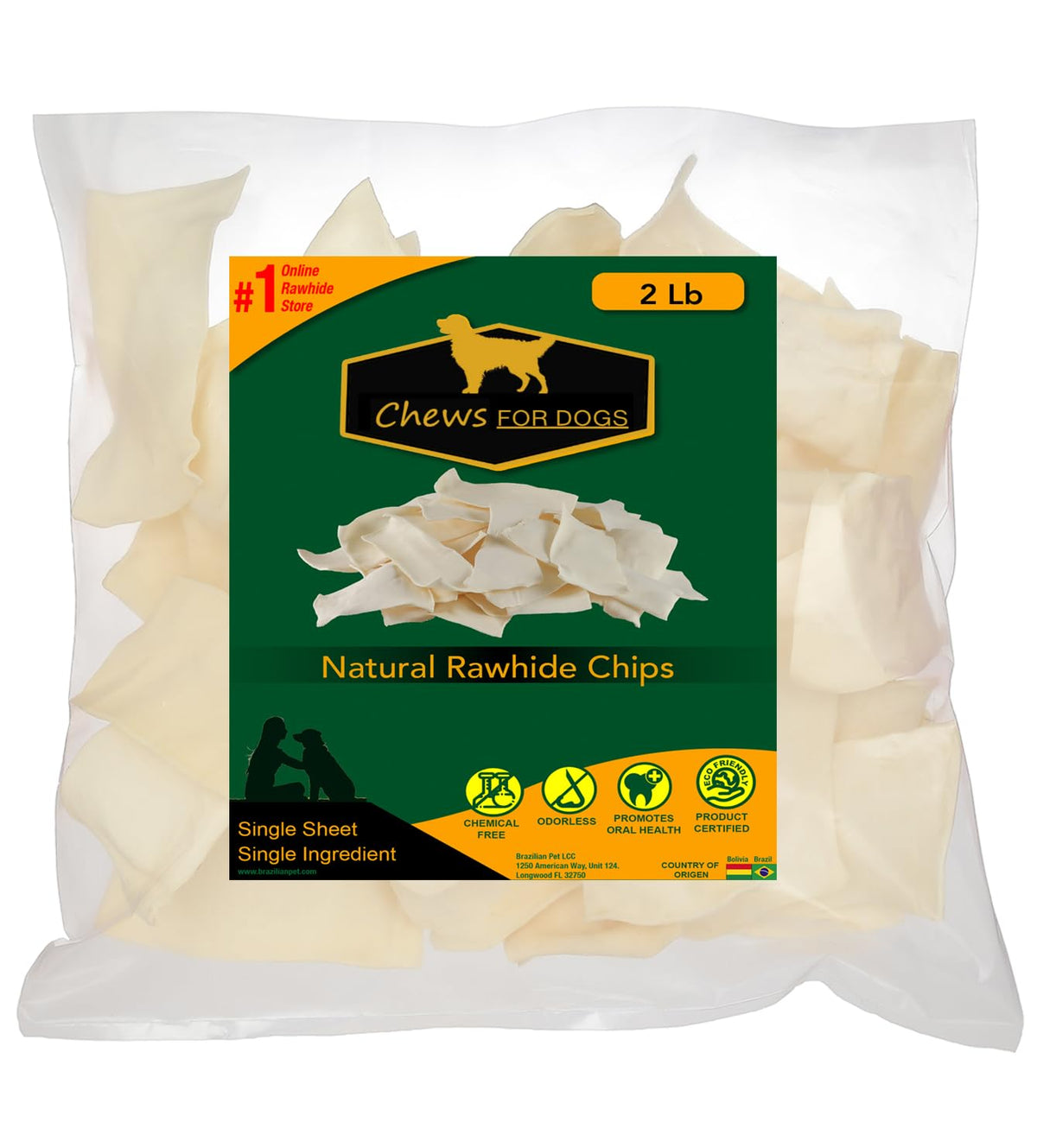 Chews For Dogs Premium Rawhide Chips. Natural Treats With Thick Cut Beef Hides (2 Pounds)