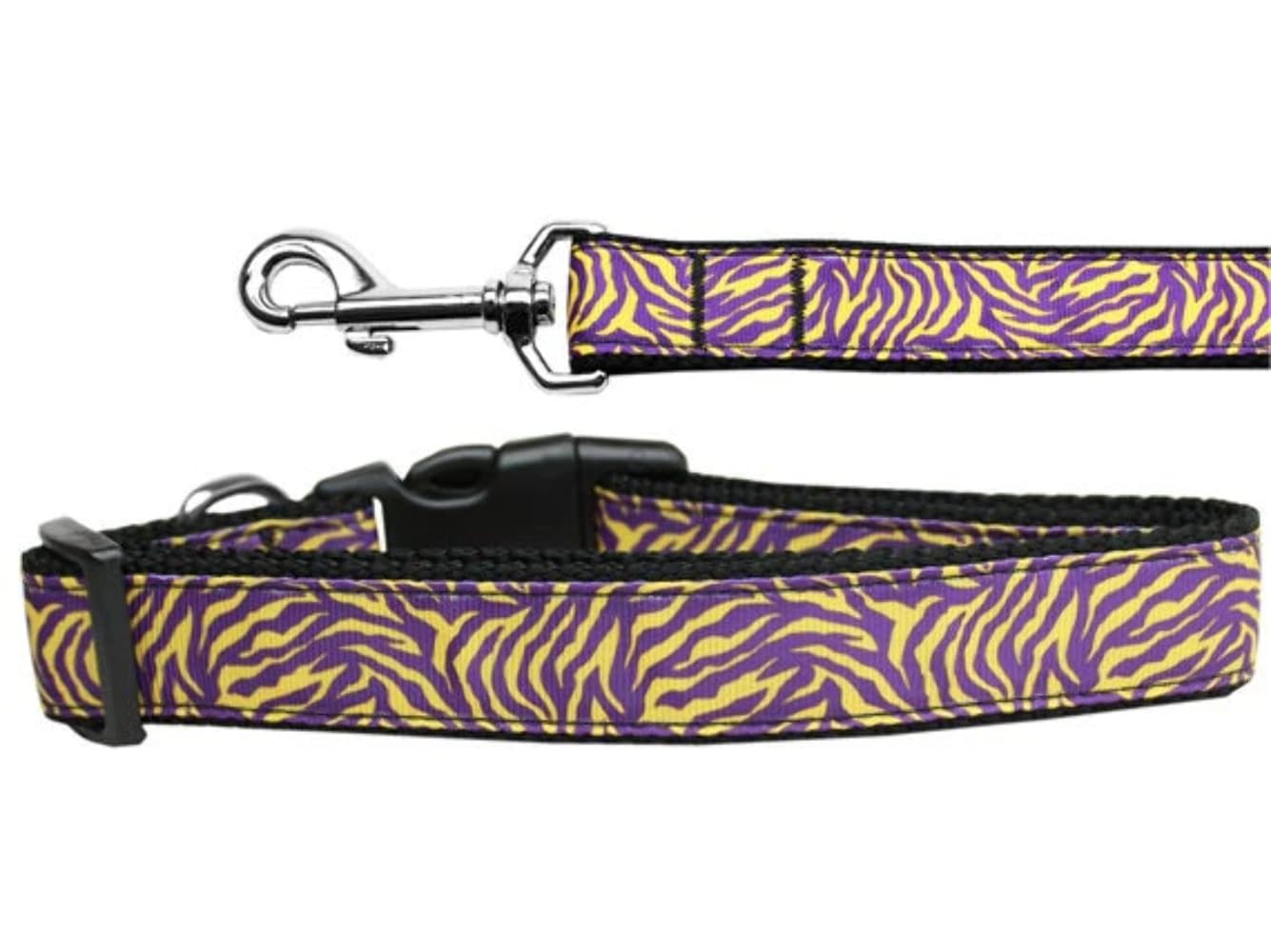 Pet Dog & Cat Nylon Collar or Leash, "Purple and Yellow Tiger Stripes" 1" w x 6 ft. leash