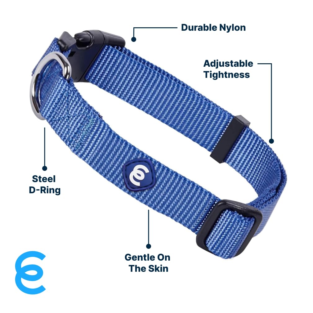 Blueberry Pet Dog Collar - Adjustable Nylon Dog Collars For Medium Dogs | Marinara Blue | Eco-Friendly, Durable, No Chew, Reflec