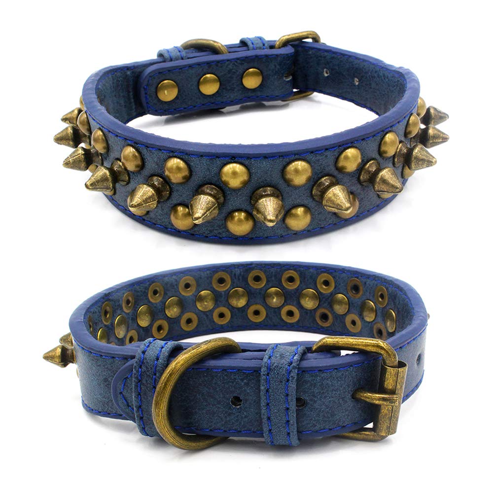 haoyueer Spiked Dog Collar Soft Pu Leather Mushrooms Rivet Spike Studded Puppy Adjustable Pet Collars for Small Breeds (M, Blue1
