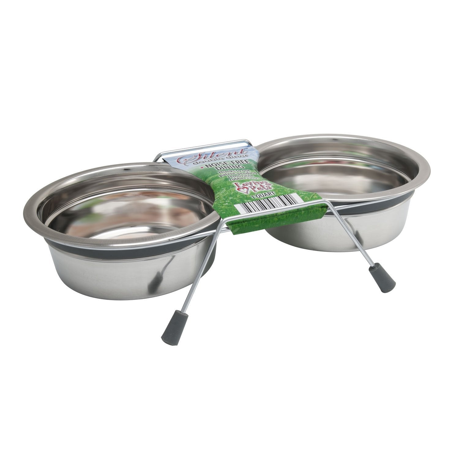 Loving Pets Silent Double Diner Pet Bowl, 1/2-Pint, Grey