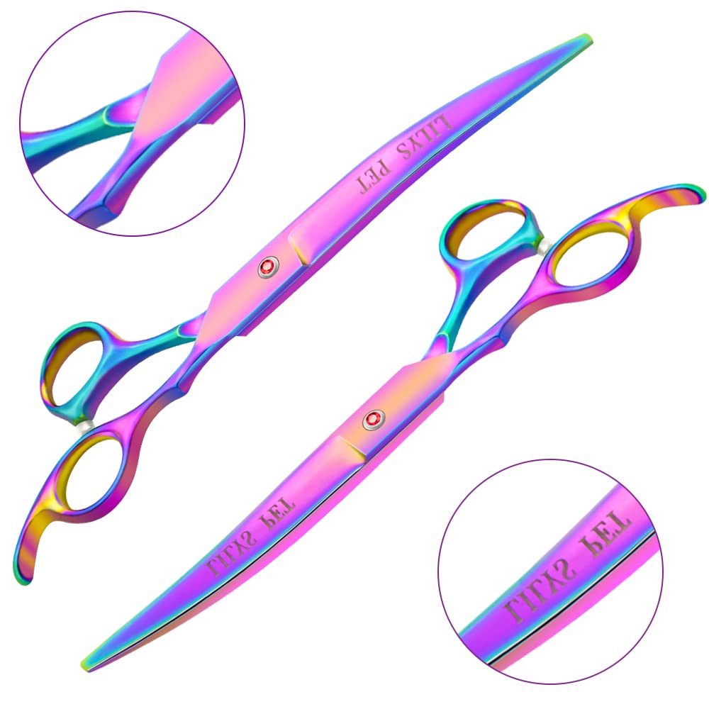 Lilys Pet Professional Pet Dog Grooming Coated Titanium Scissors Suit Cutting&Curved&Thinning Shears (7.0 Inches, Rainbow)