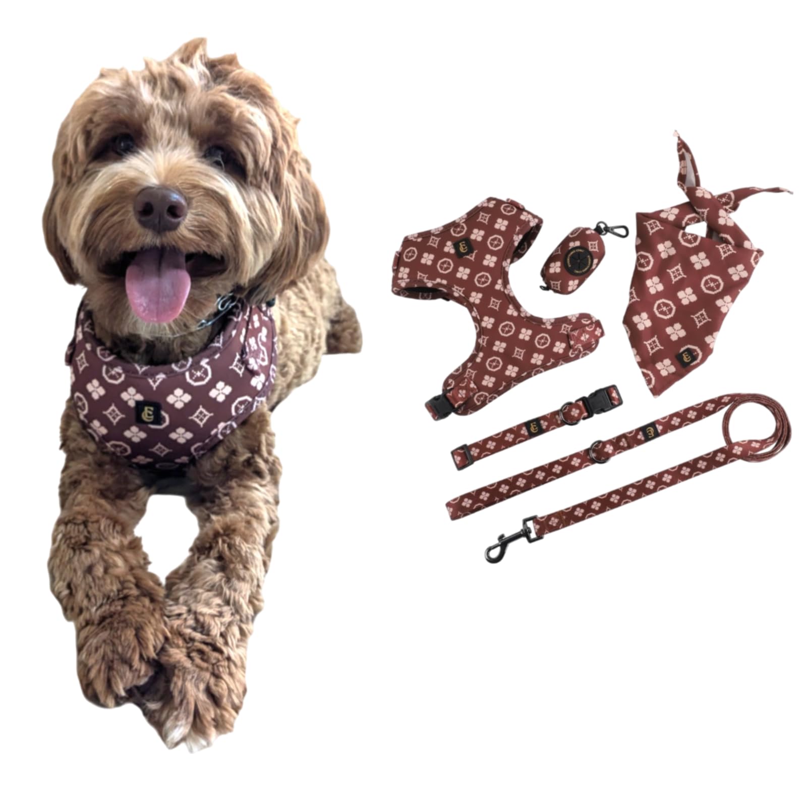 Adjustable Dog Harness, Leash, Poop Bag Holder/Dispenser And Bandana Set, No Pull, Soft Mesh Padded, For Small/Medium Dogs, Outd